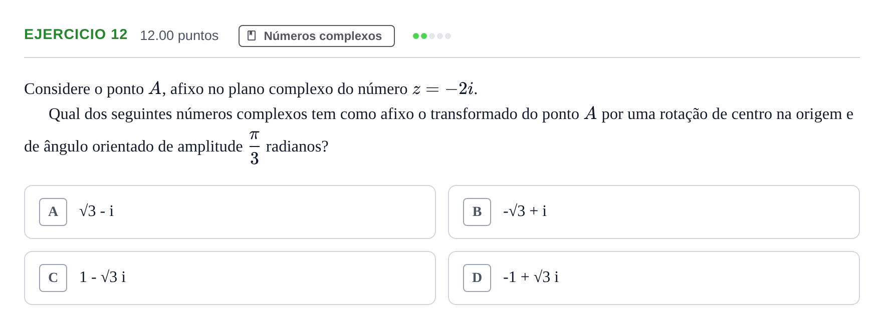 Enunciado: Exercício 12 · Exame Nacional Matemática A 2.ª fase 2024