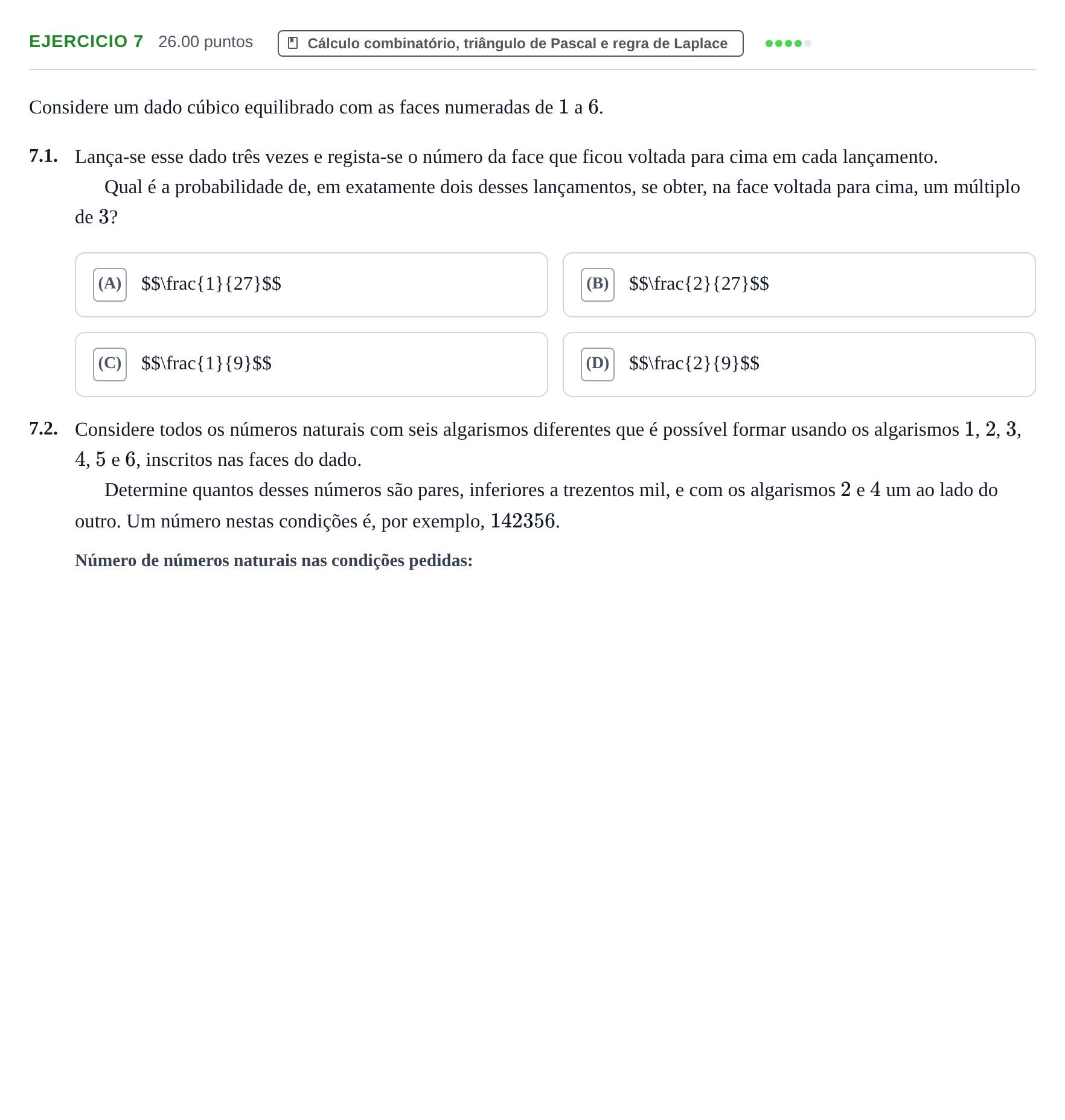 Enunciado: Exercício 7 · Exame Nacional Matemática A 2.ª fase 2024