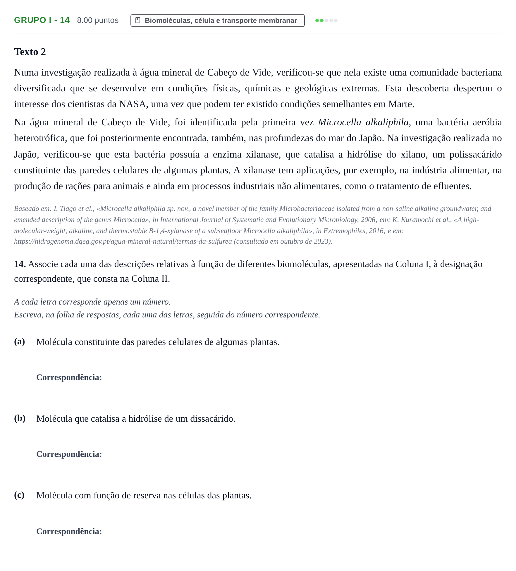 Enunciado: Grupo I - 14 · Exame Nacional Biologia e Geologia 2.ª fase 2024