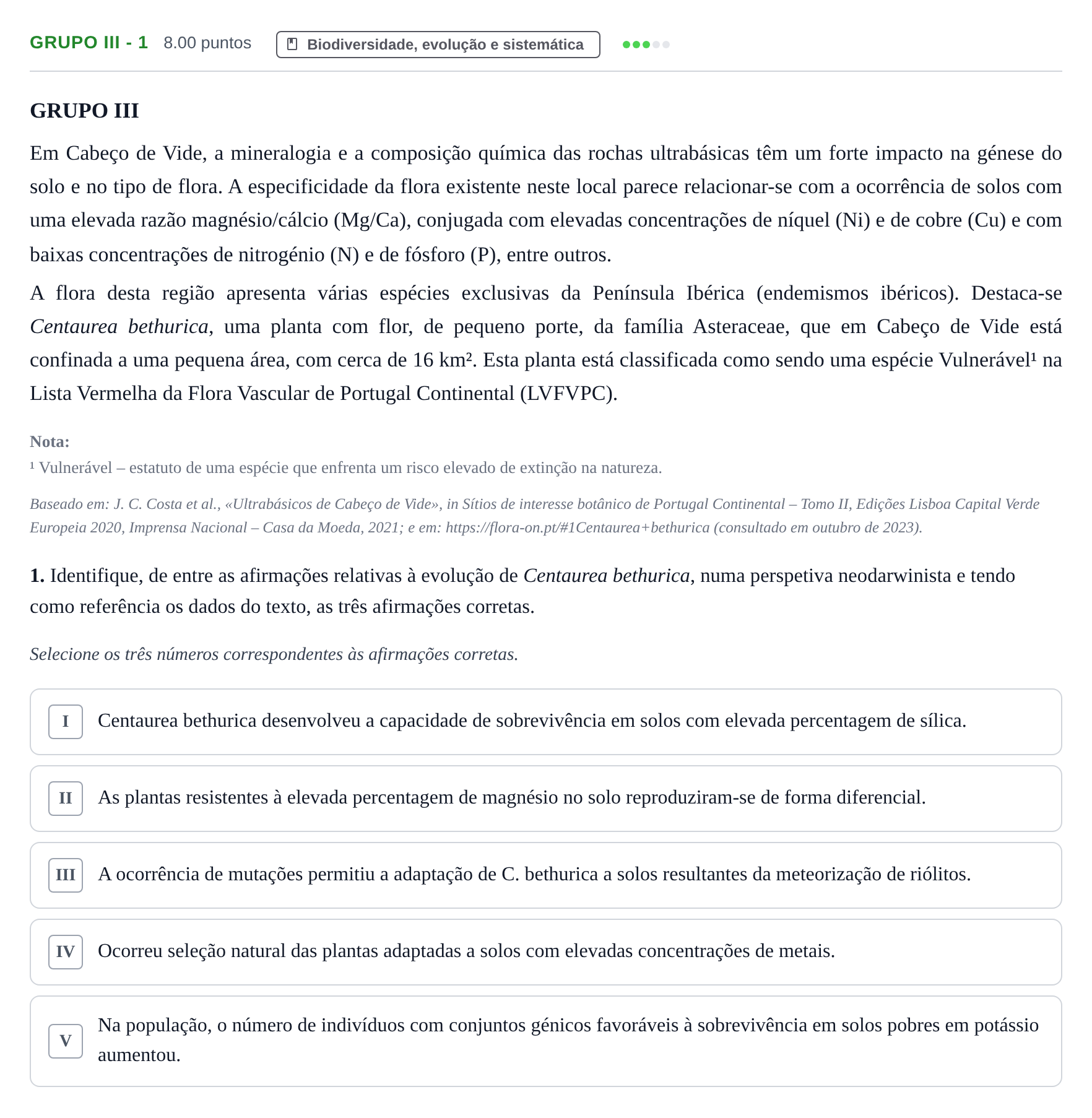 Enunciado: Grupo III - 1 · Exame Nacional Biologia e Geologia 2.ª fase 2024