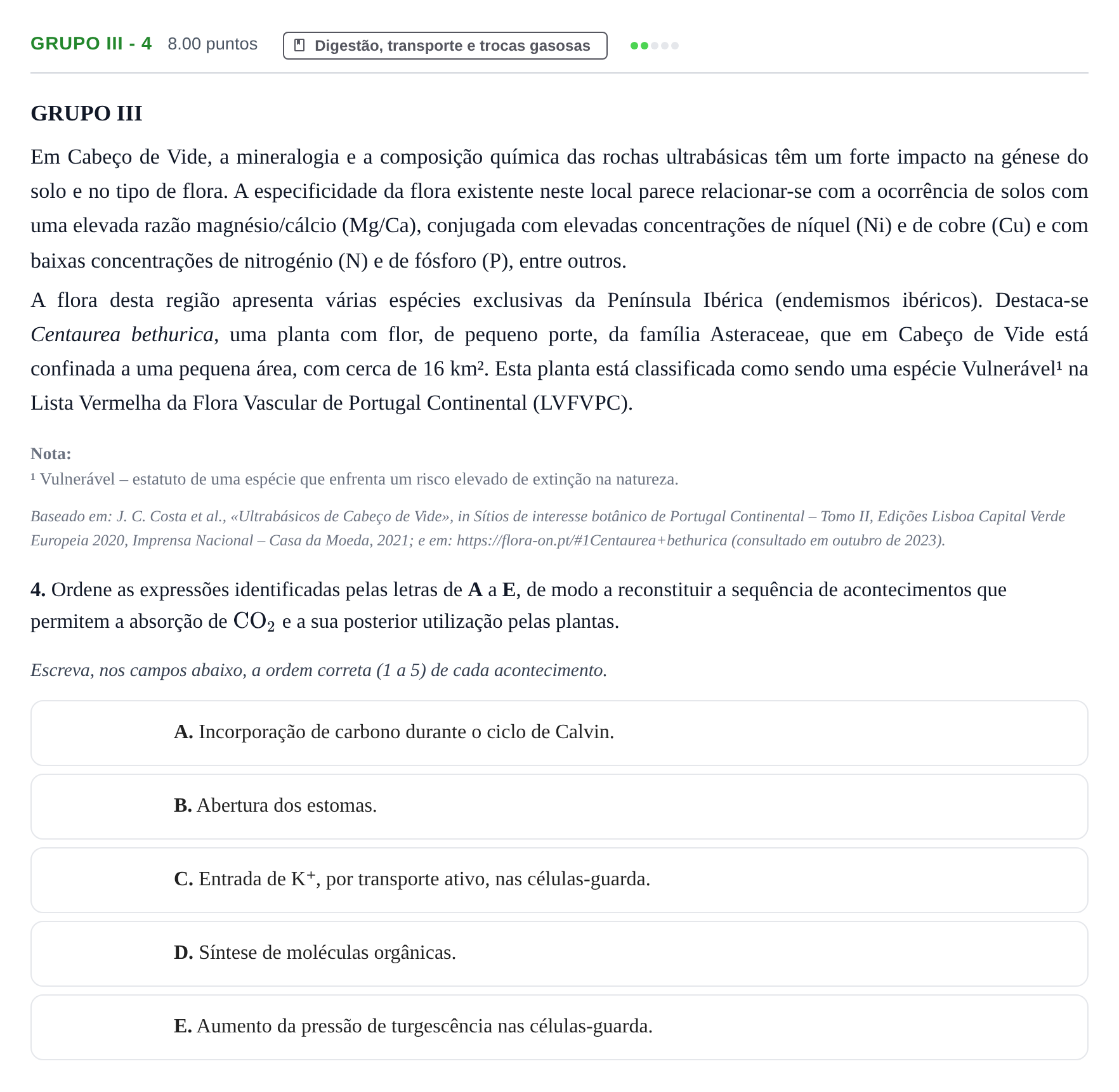 Enunciado: Grupo III - 4 · Exame Nacional Biologia e Geologia 2.ª fase 2024