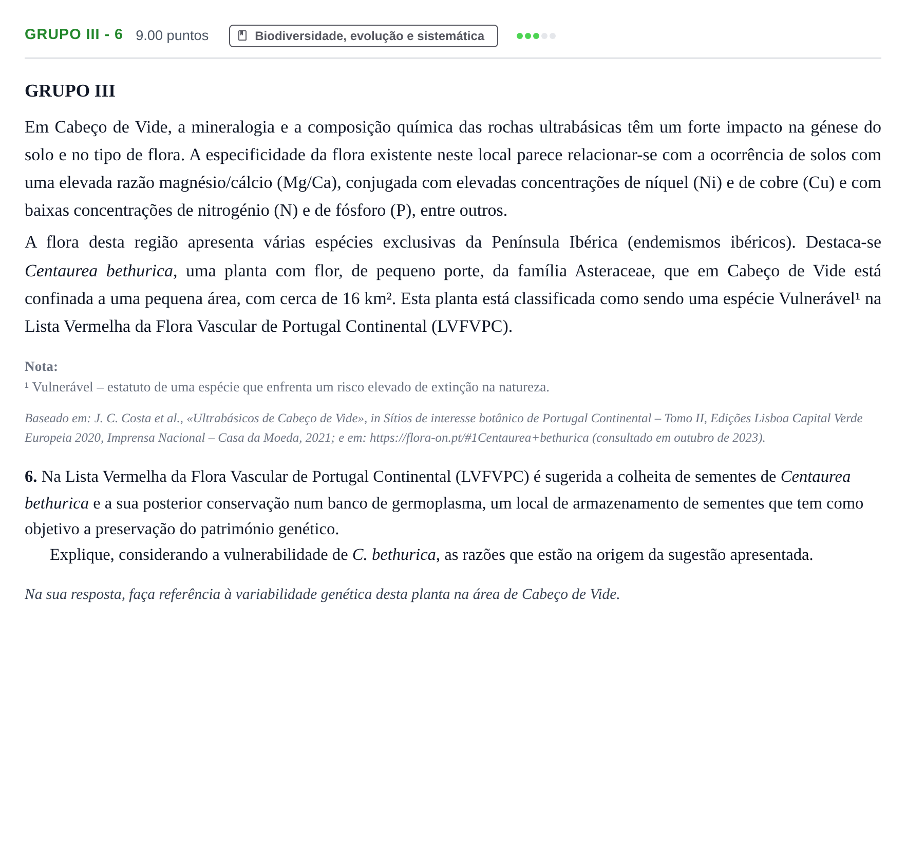 Enunciado: Grupo III - 6 · Exame Nacional Biologia e Geologia 2.ª fase 2024