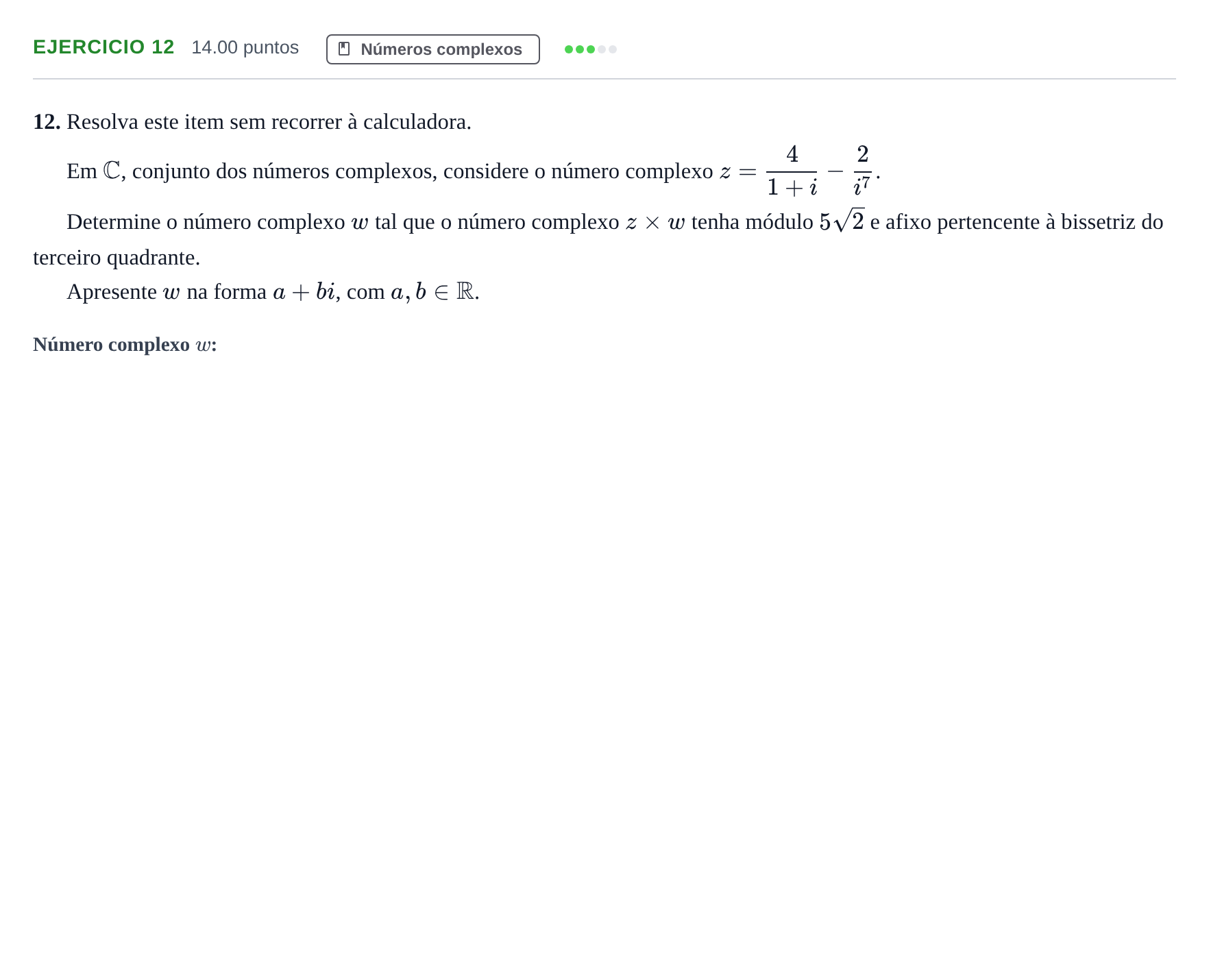 Enunciado: Exercício 12 · Exame Nacional Matemática A 1.ª fase 2024