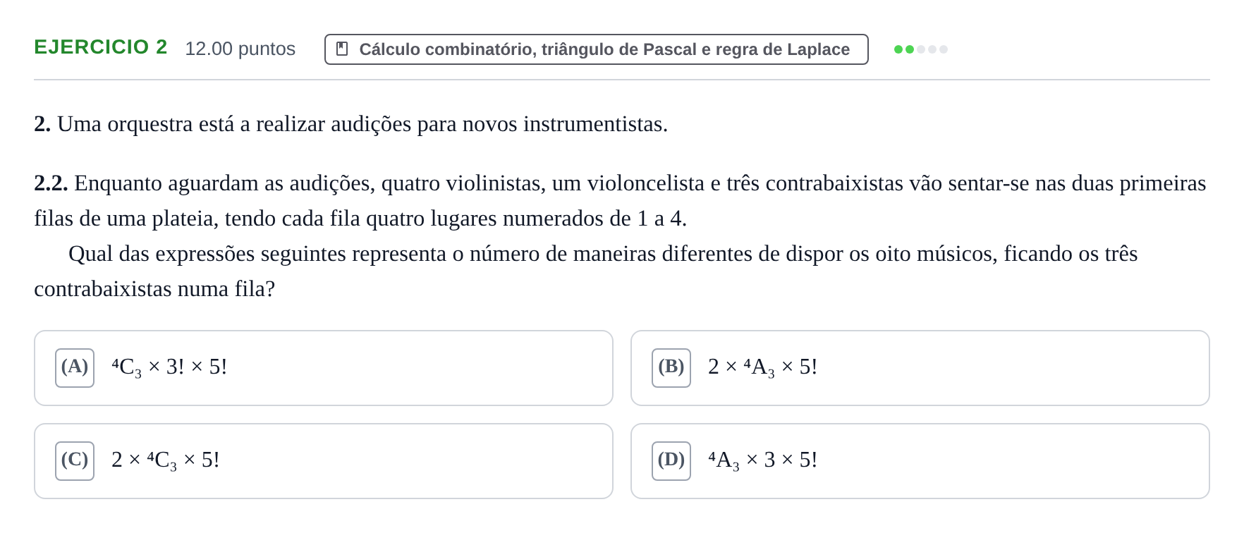 Enunciado: Exercício 2 - Cálculo combinatório · Exame Nacional Matemática A 1.ª fase 2024