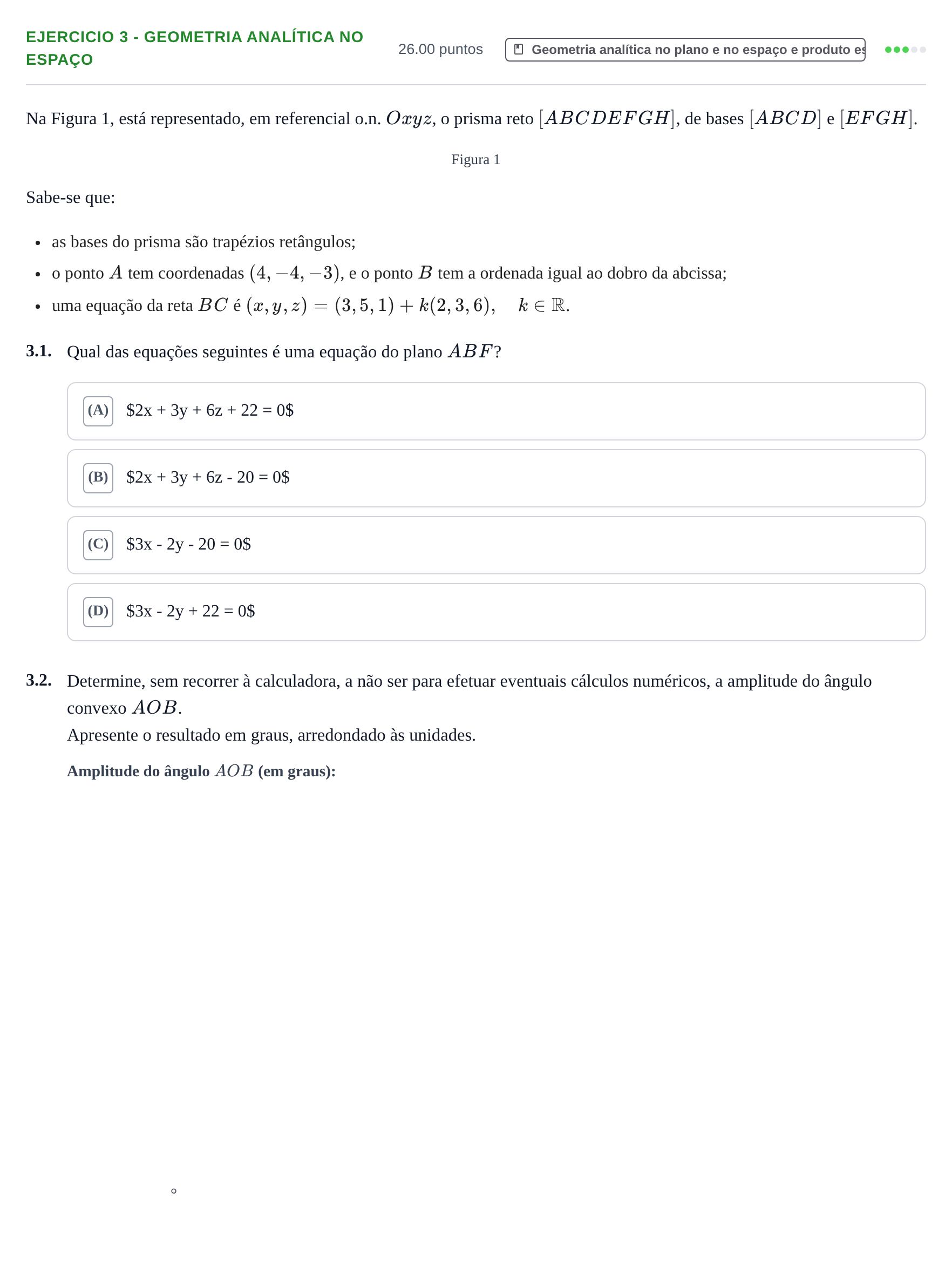 Enunciado: Exercício 3 - Geometria analítica no espaço · Exame Nacional Matemática A 1.ª fase 2024