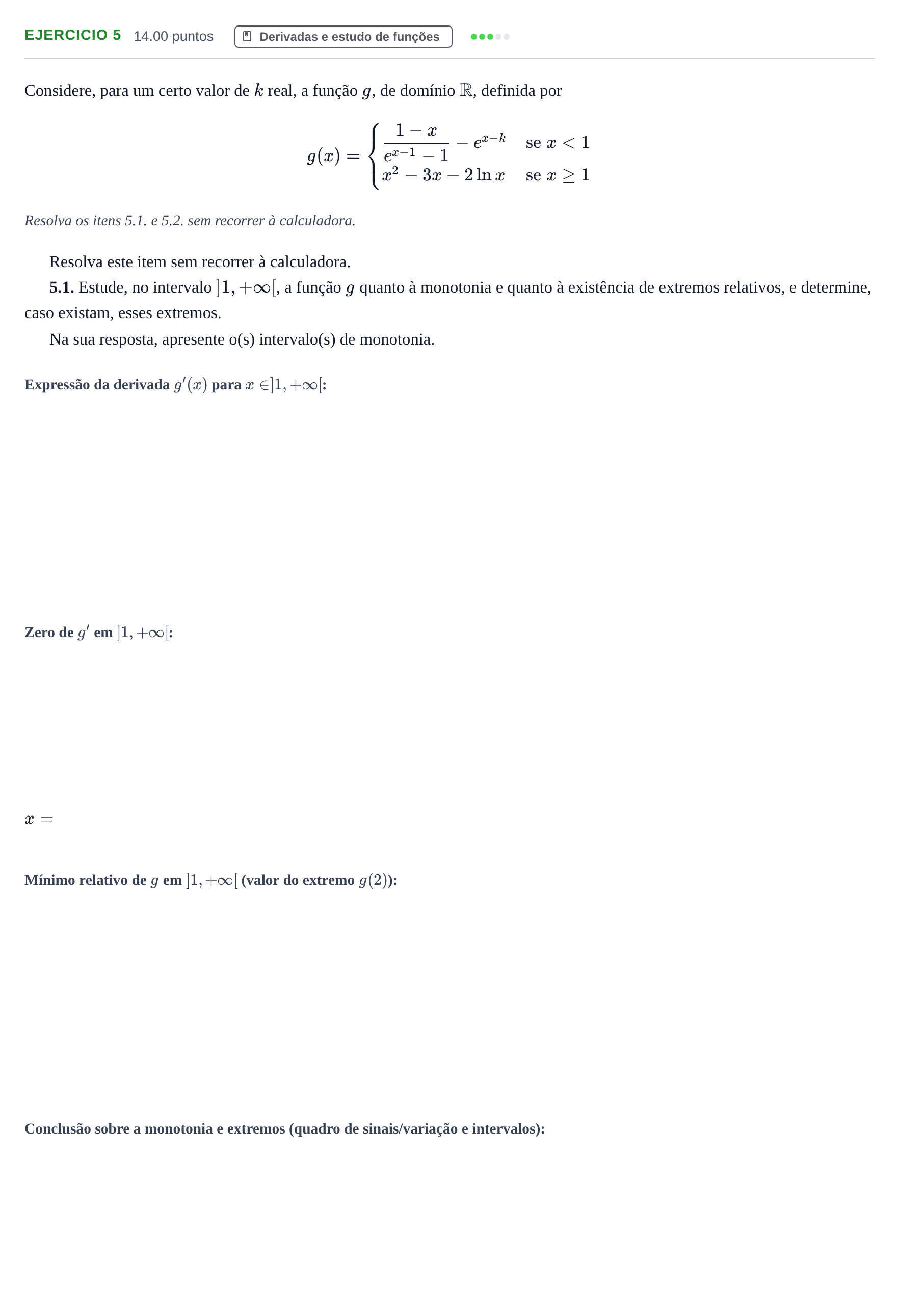 Enunciado: Exercício 5 - Derivadas e estudo de funções · Exame Nacional Matemática A 1.ª fase 2024