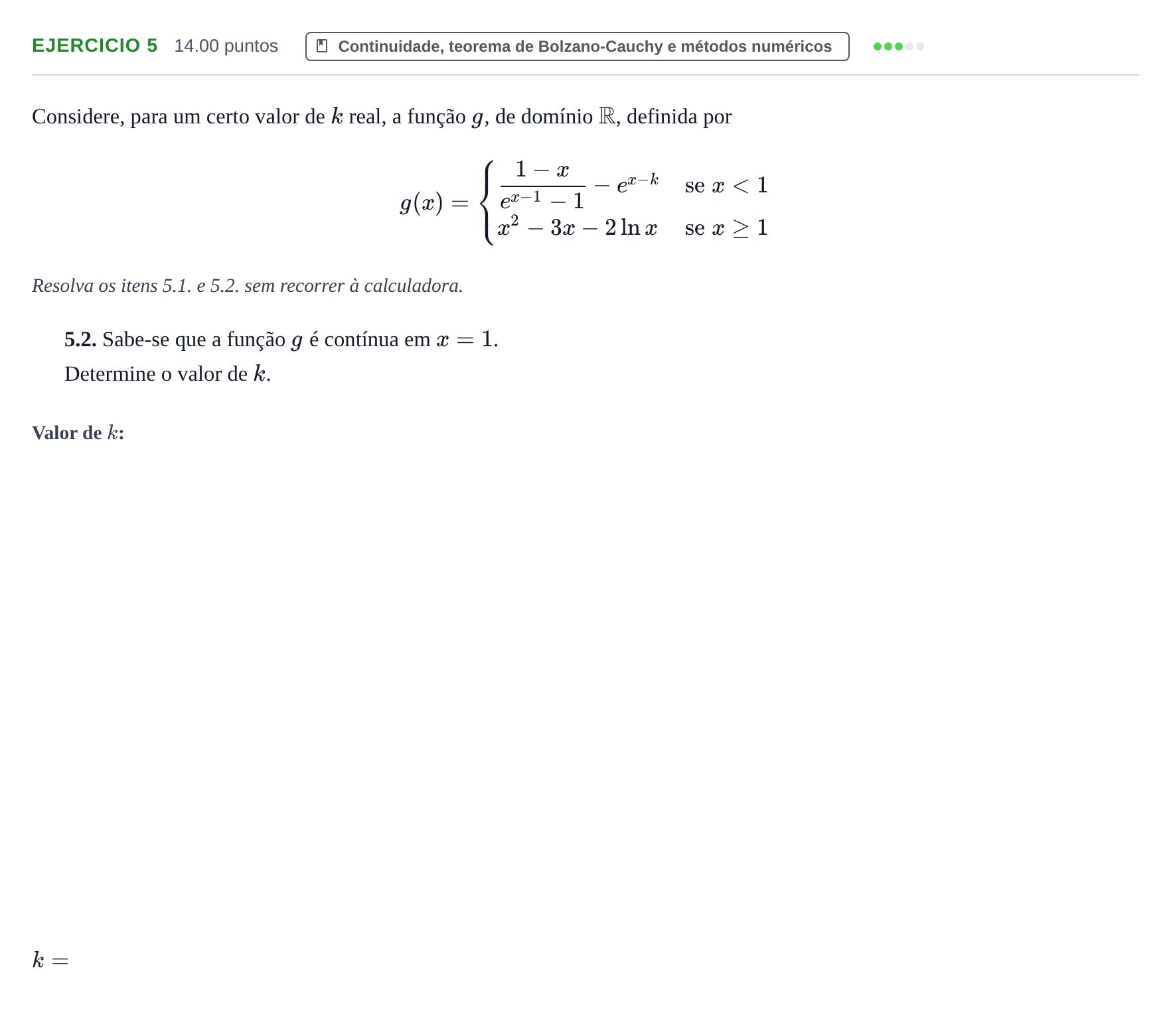 Enunciado: Exercício 5 - Continuidade · Exame Nacional Matemática A 1.ª fase 2024