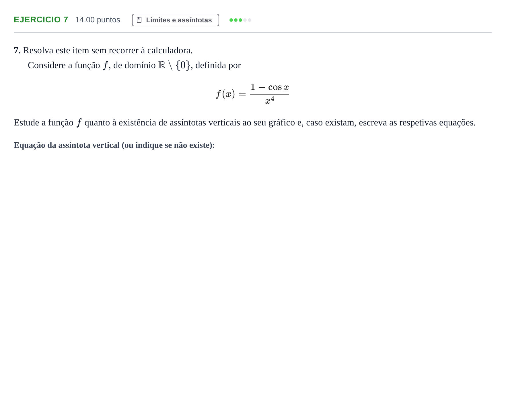 Enunciado: Exercício 7 · Exame Nacional Matemática A 1.ª fase 2024