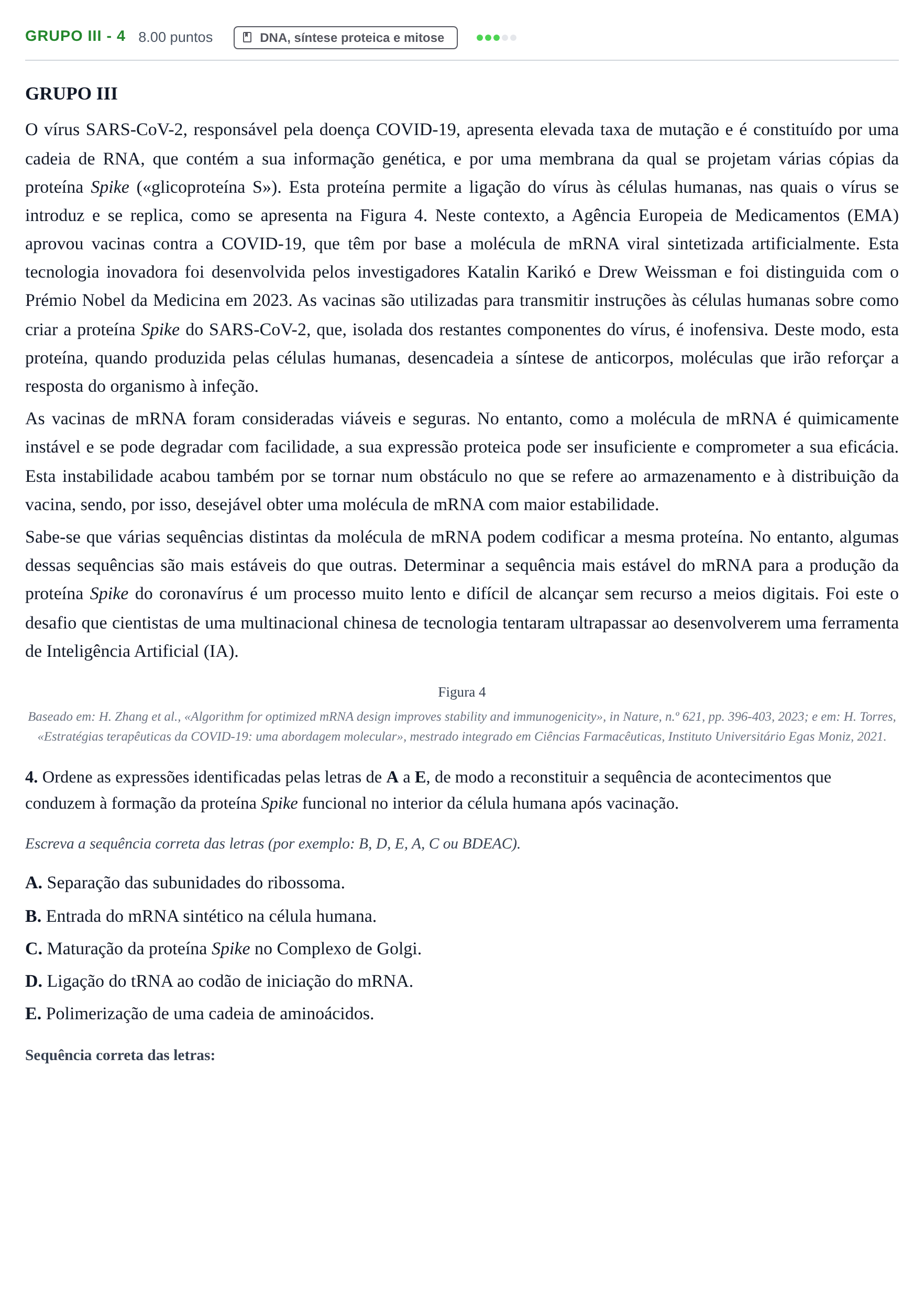 Enunciado: Grupo III - 4 · Exame Nacional Biologia e Geologia 1.ª fase 2024