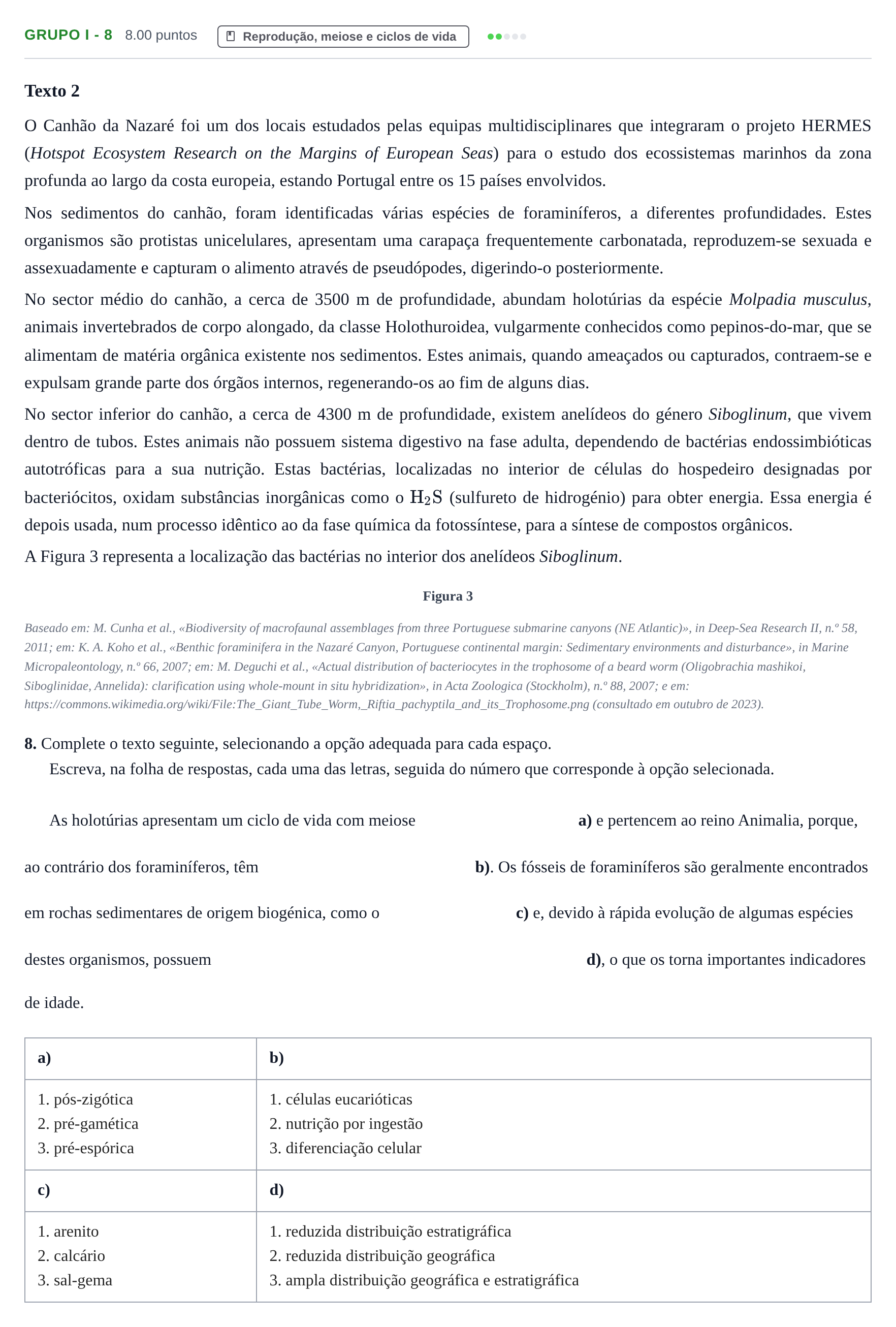 Enunciado: Grupo I - 8 · Exame Nacional Biologia e Geologia 1.ª fase 2024