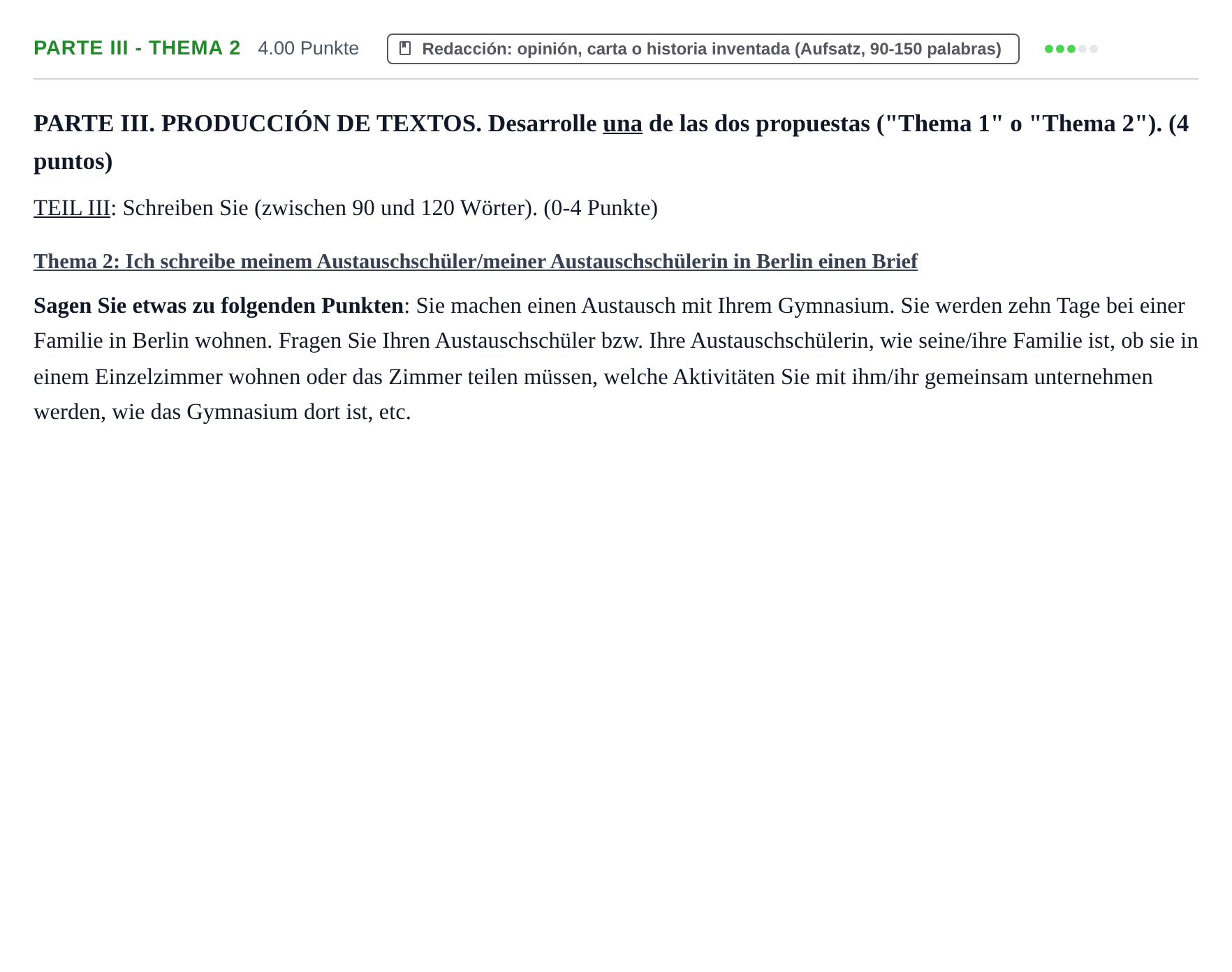 Enunciado: Ejercicio Parte III - Thema 2 · Alemán PAU Castilla y León Extraordinaria 2023