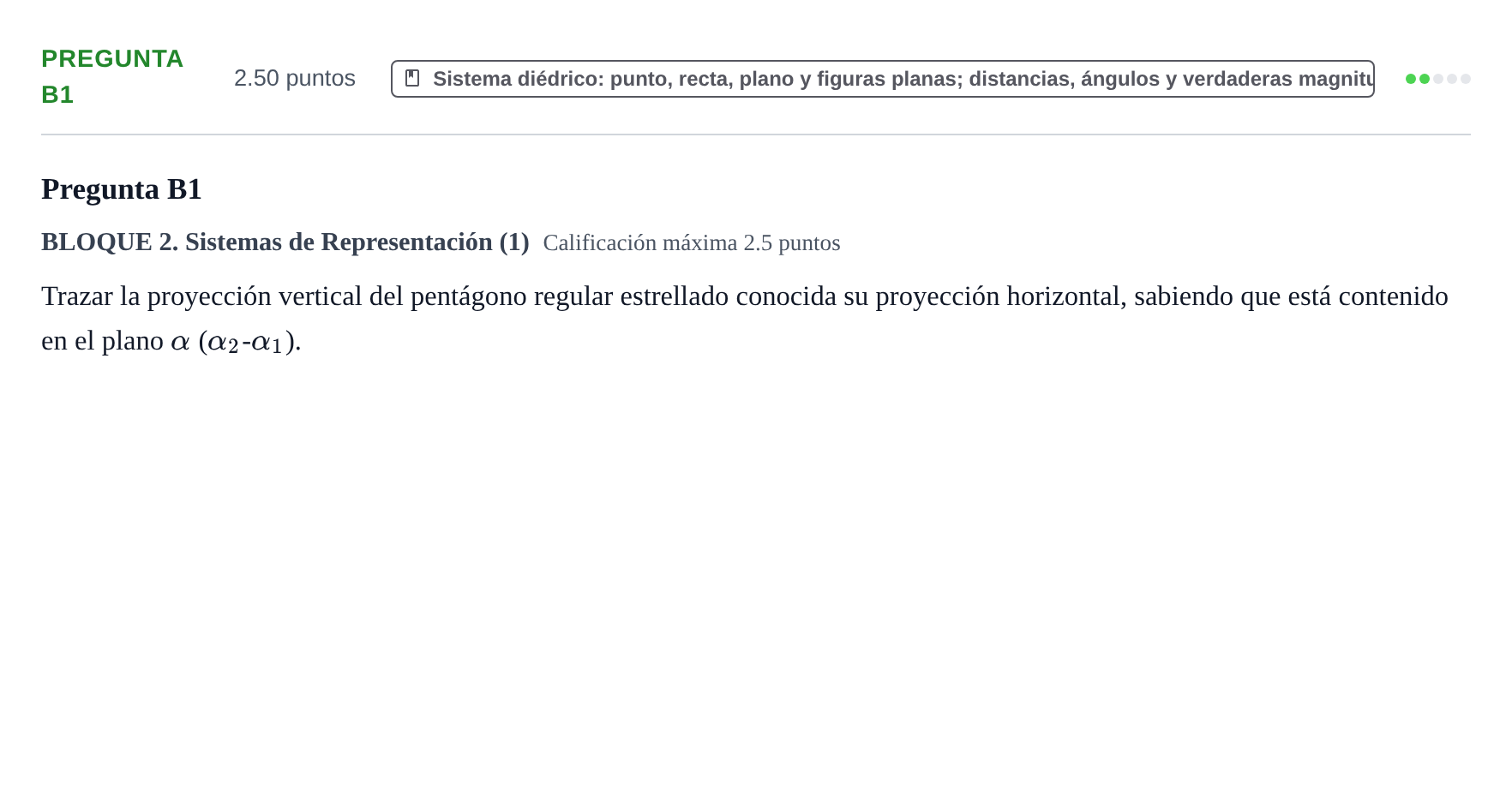 Enunciado: Pregunta B1 · Dibujo técnico II PAU Castilla y León Extraordinaria 2023