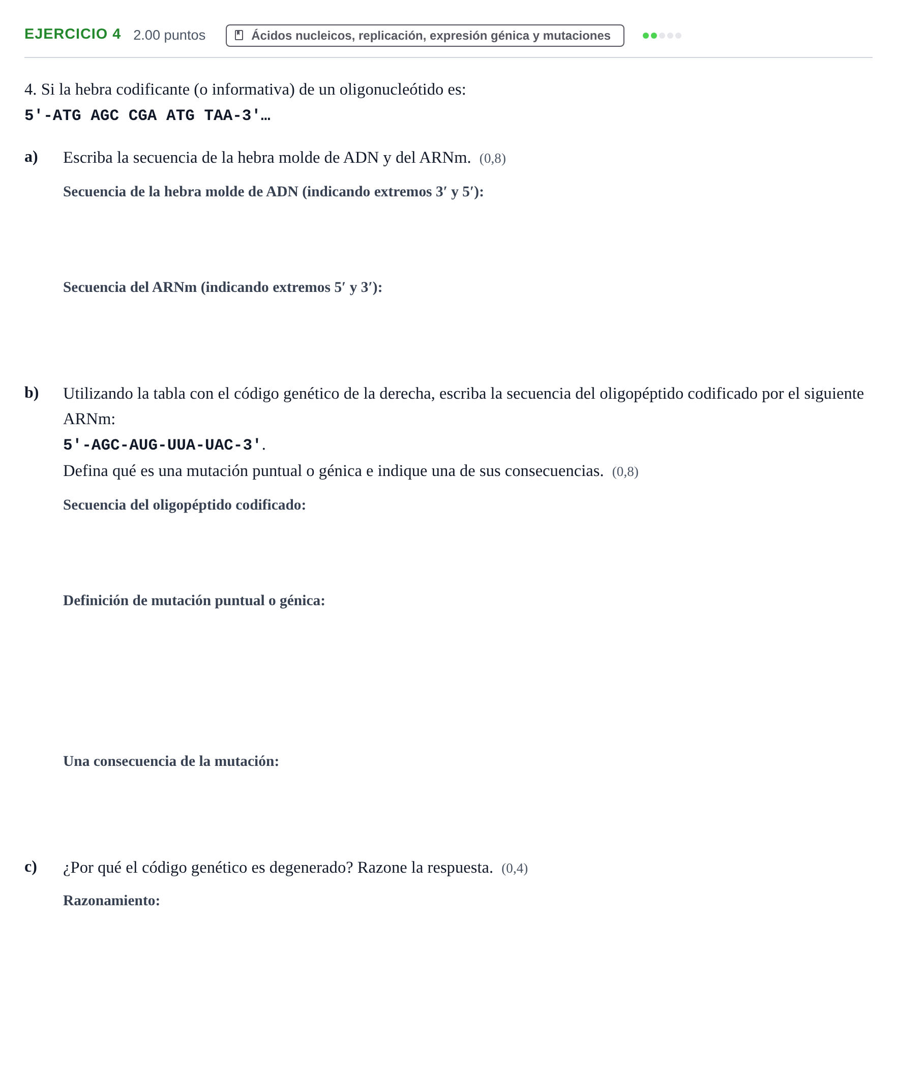 Enunciado: Problema 4 · Biología PAU Castilla y León Extraordinaria 2023