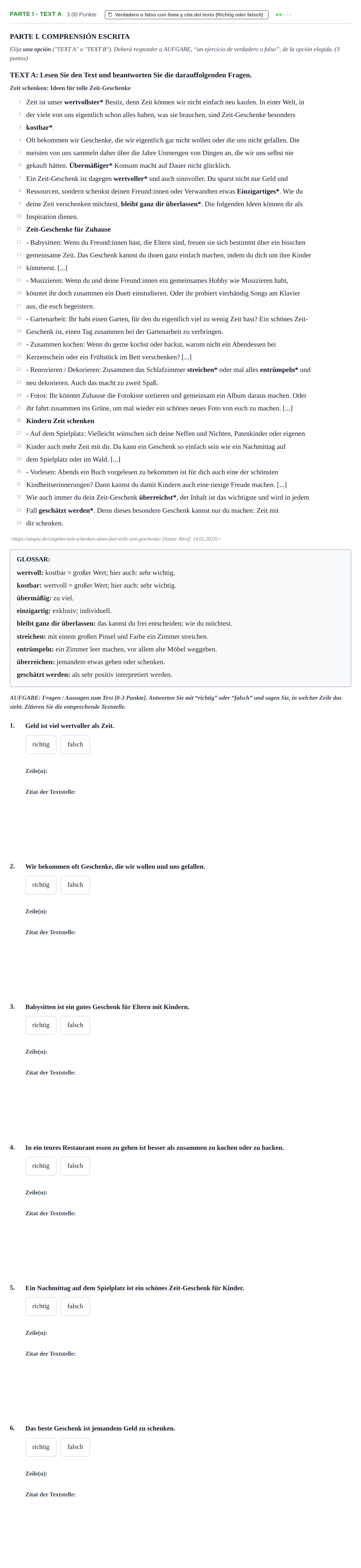 Enunciado: Ejercicio Parte I - Text A · Alemán PAU Castilla y León Ordinaria 2023