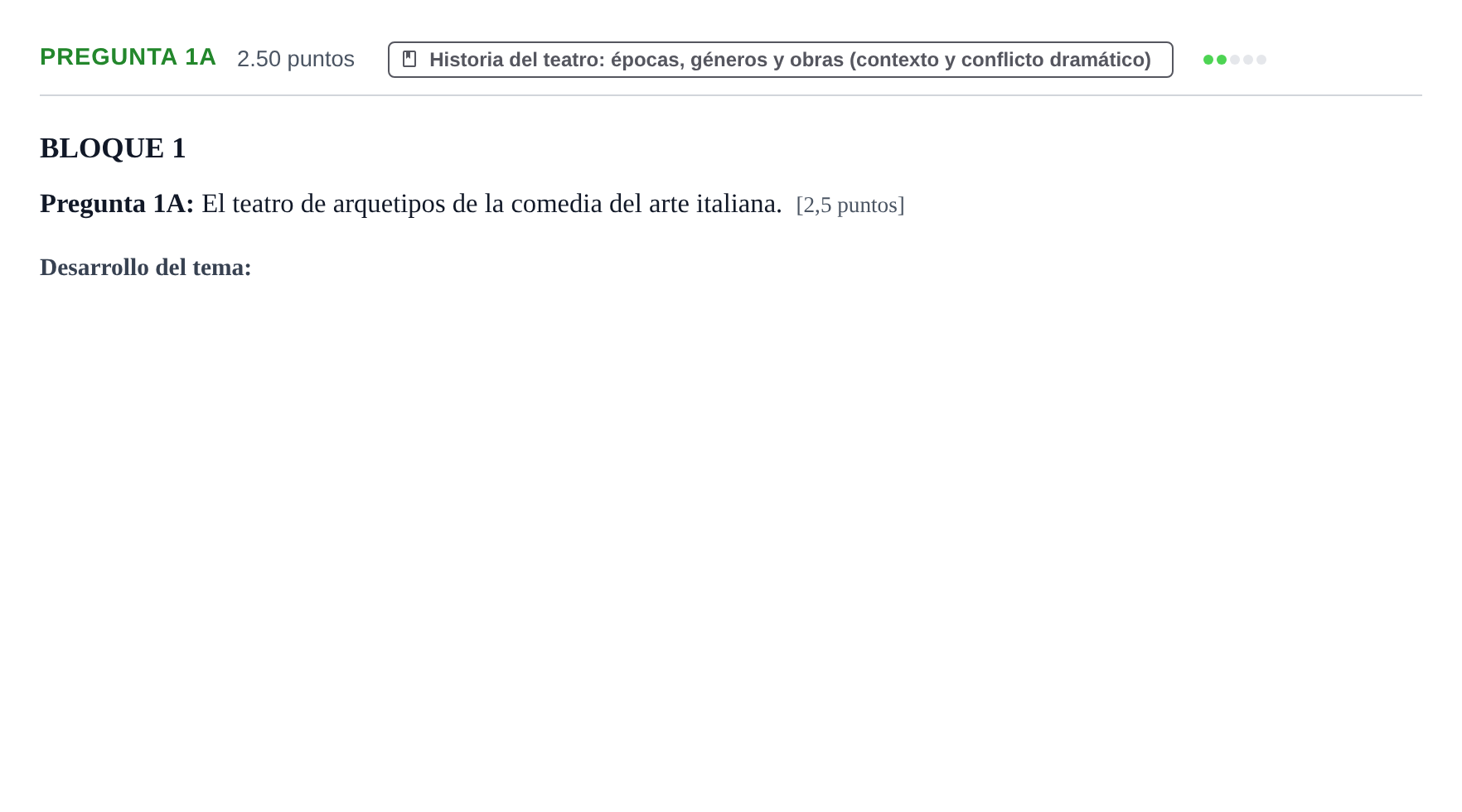 Enunciado: Pregunta 1A · Artes Escénicas PAU Castilla y León Ordinaria 2023