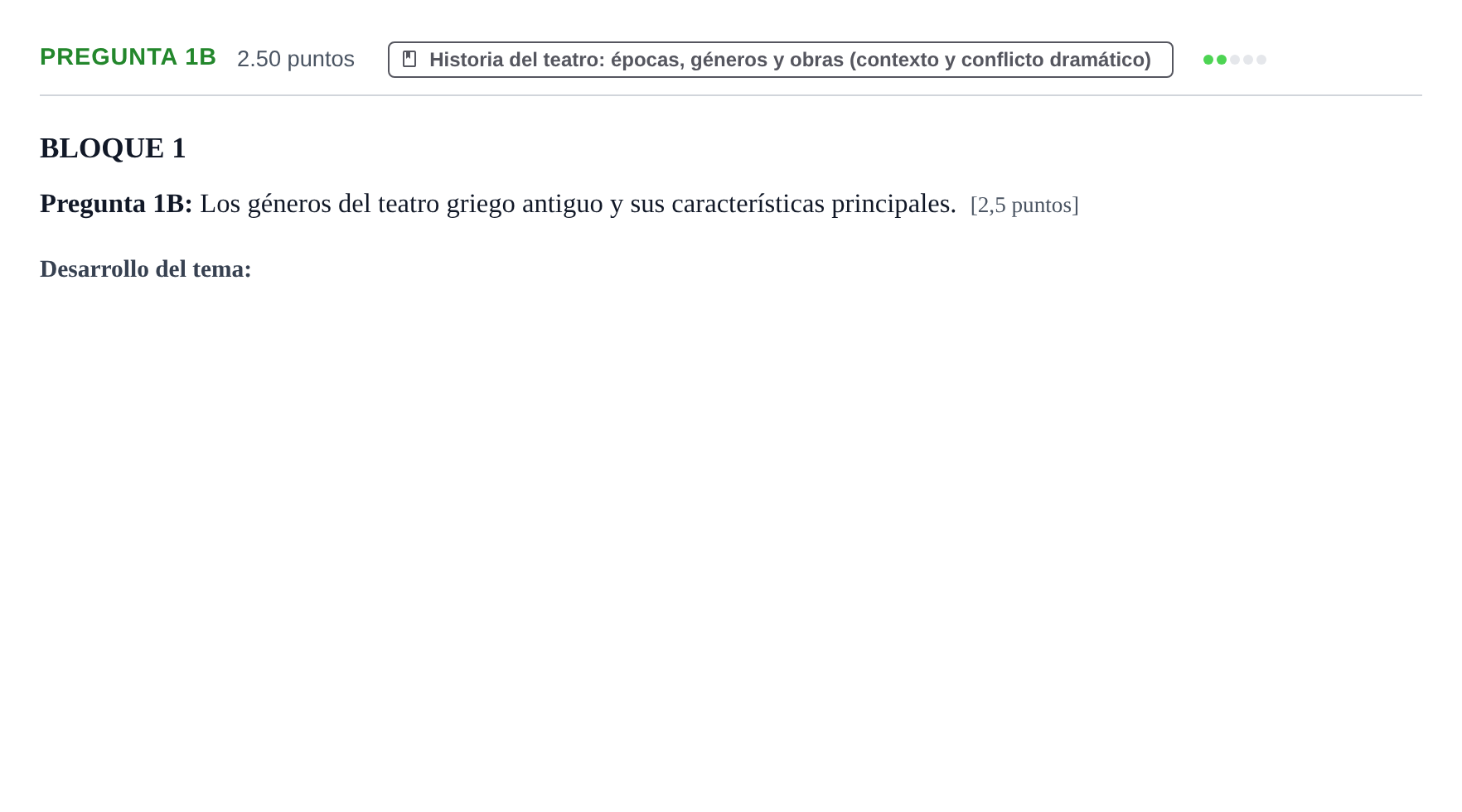 Enunciado: Pregunta 1B · Artes Escénicas PAU Castilla y León Ordinaria 2023