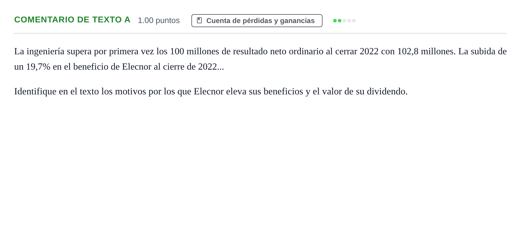 Enunciado: Ejercicio Comentario de Texto A · Empresa y Diseño de Modelos de Negocio PAU Castilla y León Extraordinaria 2023