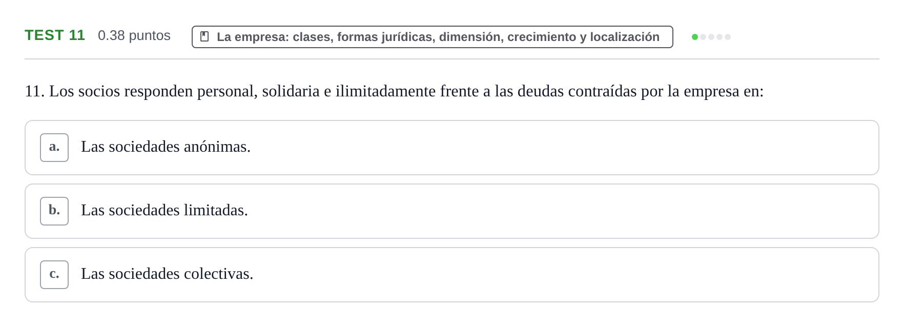 Enunciado: Ejercicio Test 11 · Empresa y Diseño de Modelos de Negocio PAU Castilla y León Extraordinaria 2023