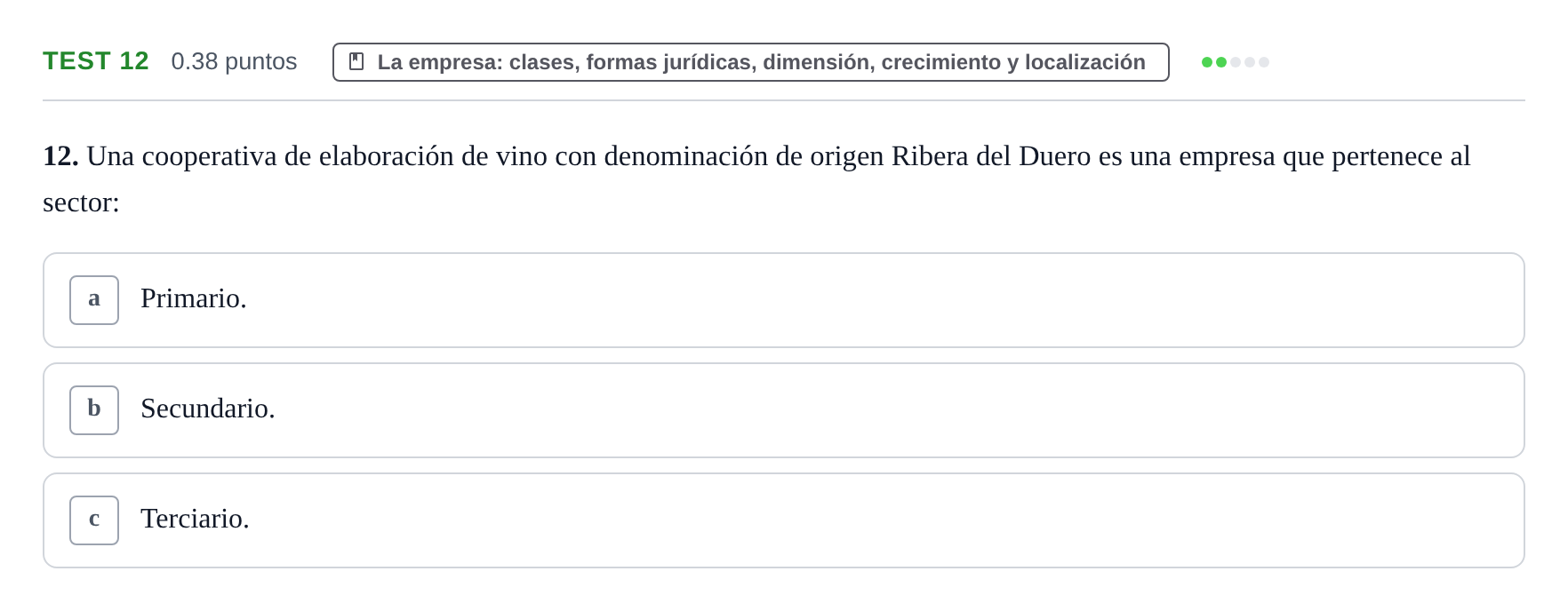 Enunciado: Ejercicio Test 12 · Empresa y Diseño de Modelos de Negocio PAU Castilla y León Extraordinaria 2023
