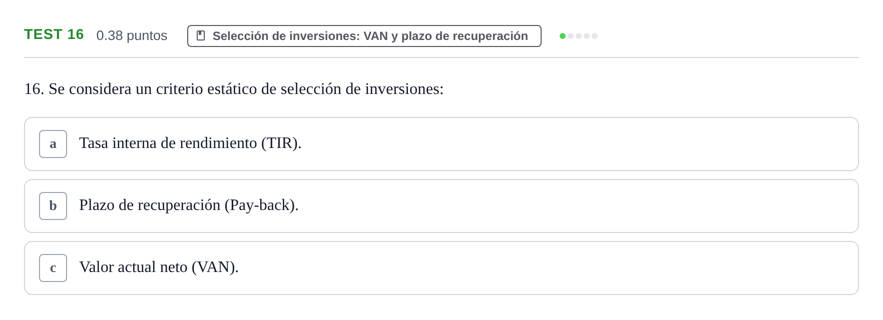 Enunciado: Ejercicio Test 16 · Empresa y Diseño de Modelos de Negocio PAU Castilla y León Extraordinaria 2023