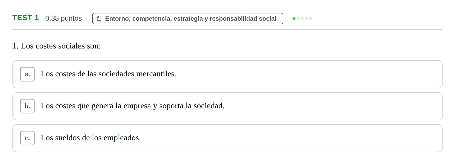 Enunciado: Ejercicio Test 1 · Empresa y Diseño de Modelos de Negocio PAU Castilla y León Extraordinaria 2023