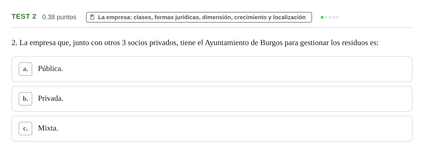 Enunciado: Ejercicio Test 2 · Empresa y Diseño de Modelos de Negocio PAU Castilla y León Extraordinaria 2023