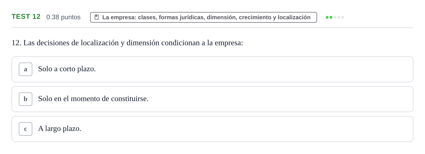 Enunciado: Ejercicio Test 12 · Empresa y Diseño de Modelos de Negocio PAU Castilla y León Ordinaria 2023
