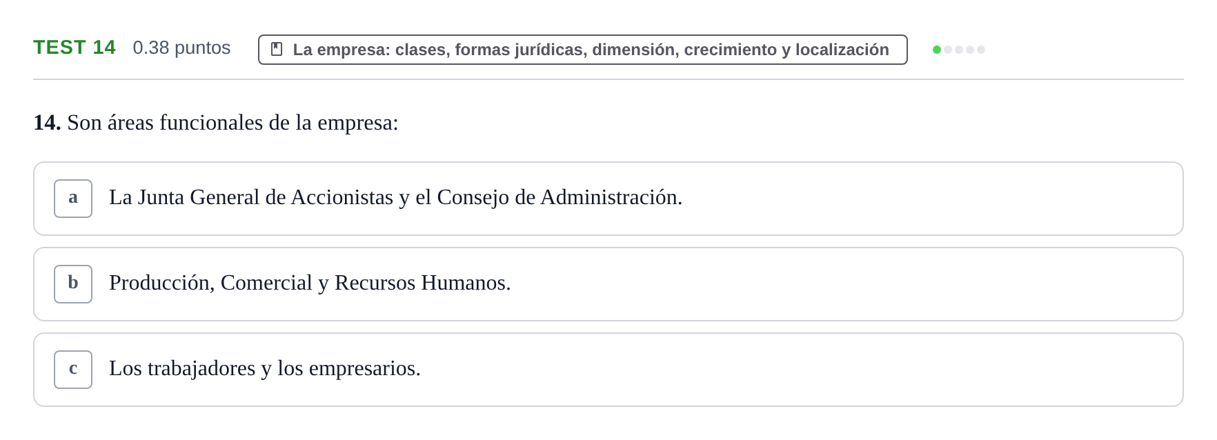 Enunciado: Ejercicio Test 14 · Empresa y Diseño de Modelos de Negocio PAU Castilla y León Ordinaria 2023