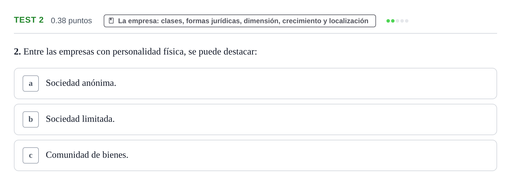 Enunciado: Ejercicio Test 2 · Empresa y Diseño de Modelos de Negocio PAU Castilla y León Ordinaria 2023
