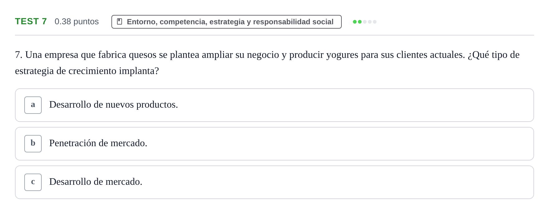 Enunciado: Ejercicio Test 7 · Empresa y Diseño de Modelos de Negocio PAU Castilla y León Ordinaria 2023