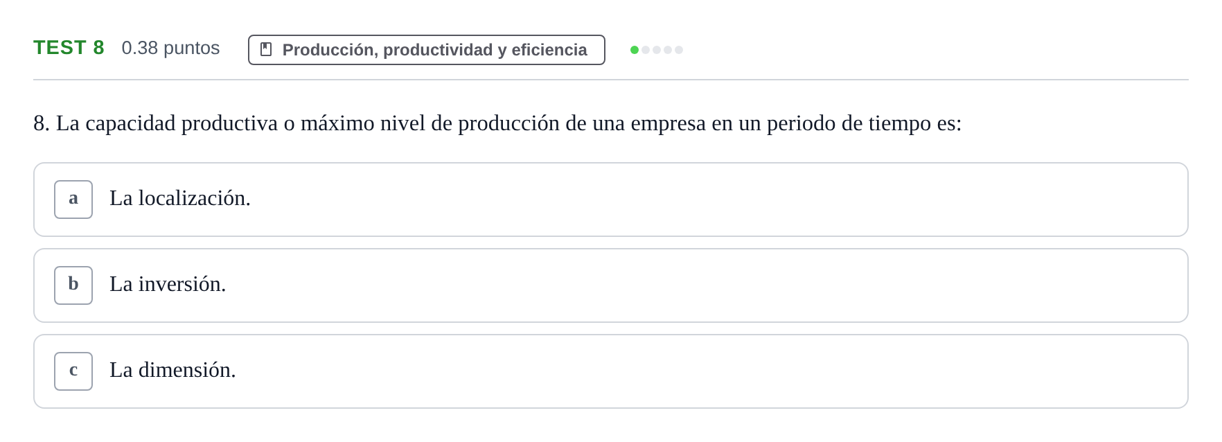 Enunciado: Ejercicio Test 8 · Empresa y Diseño de Modelos de Negocio PAU Castilla y León Ordinaria 2023
