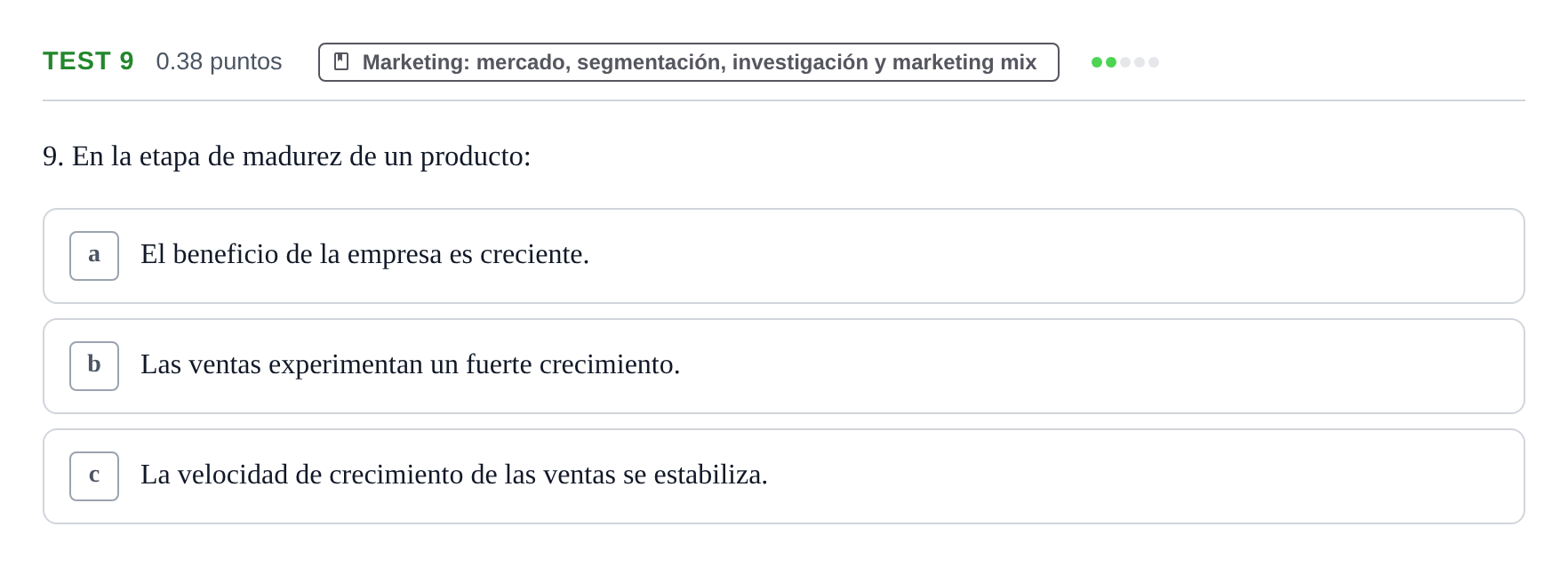 Enunciado: Ejercicio Test 9 · Empresa y Diseño de Modelos de Negocio PAU Castilla y León Ordinaria 2023