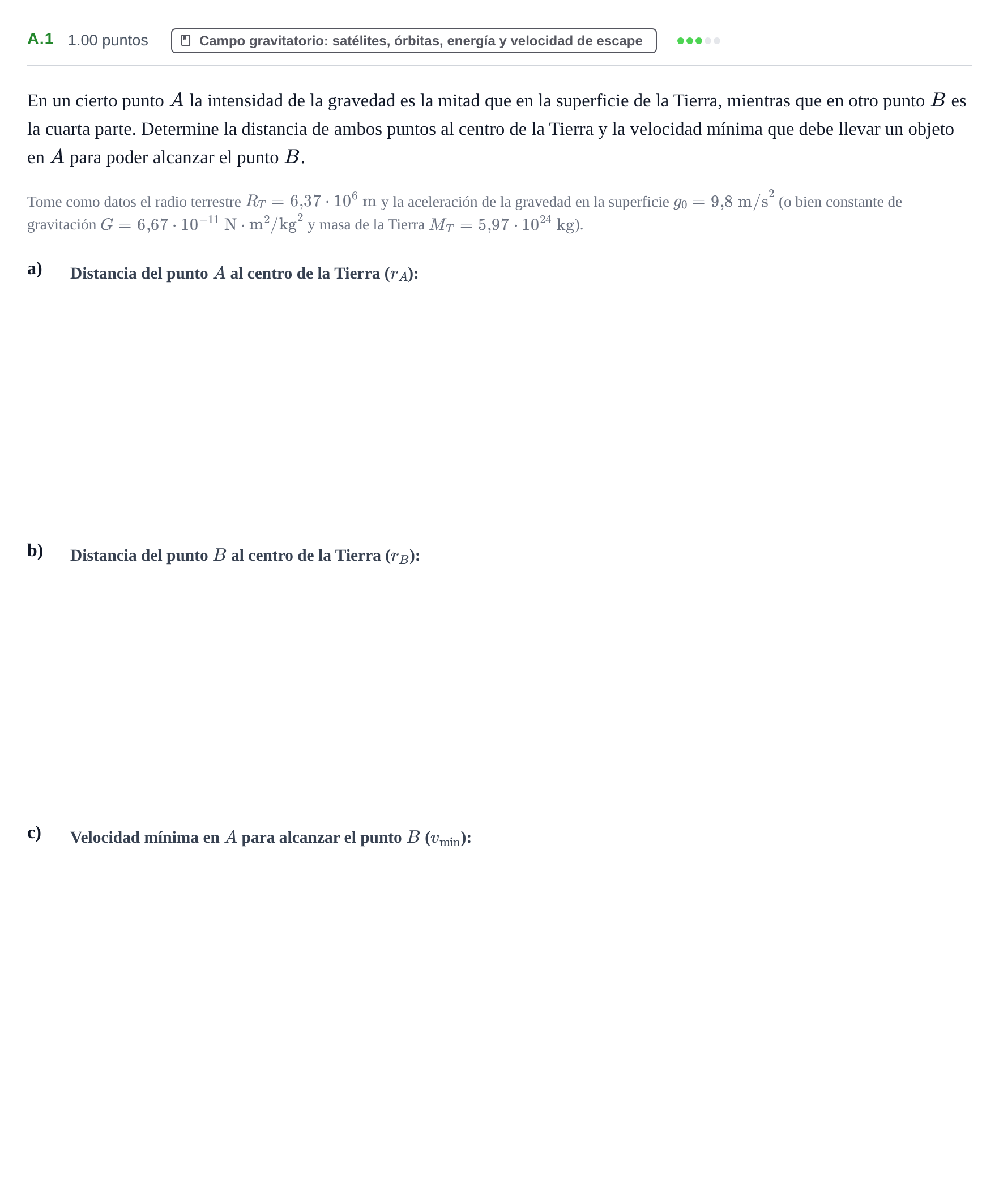 Enunciado: Ejercicio A.1 · Física PAU Castilla y León Extraordinaria 2023