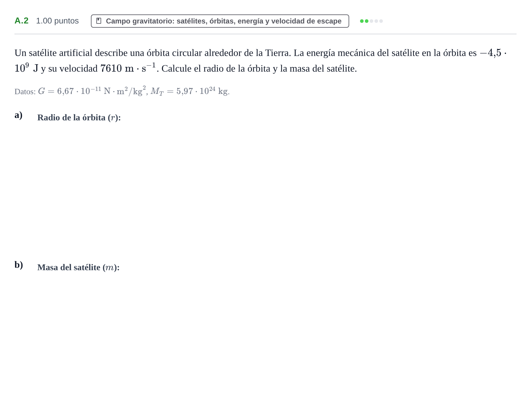 Enunciado: Ejercicio A.2 · Física PAU Castilla y León Extraordinaria 2023