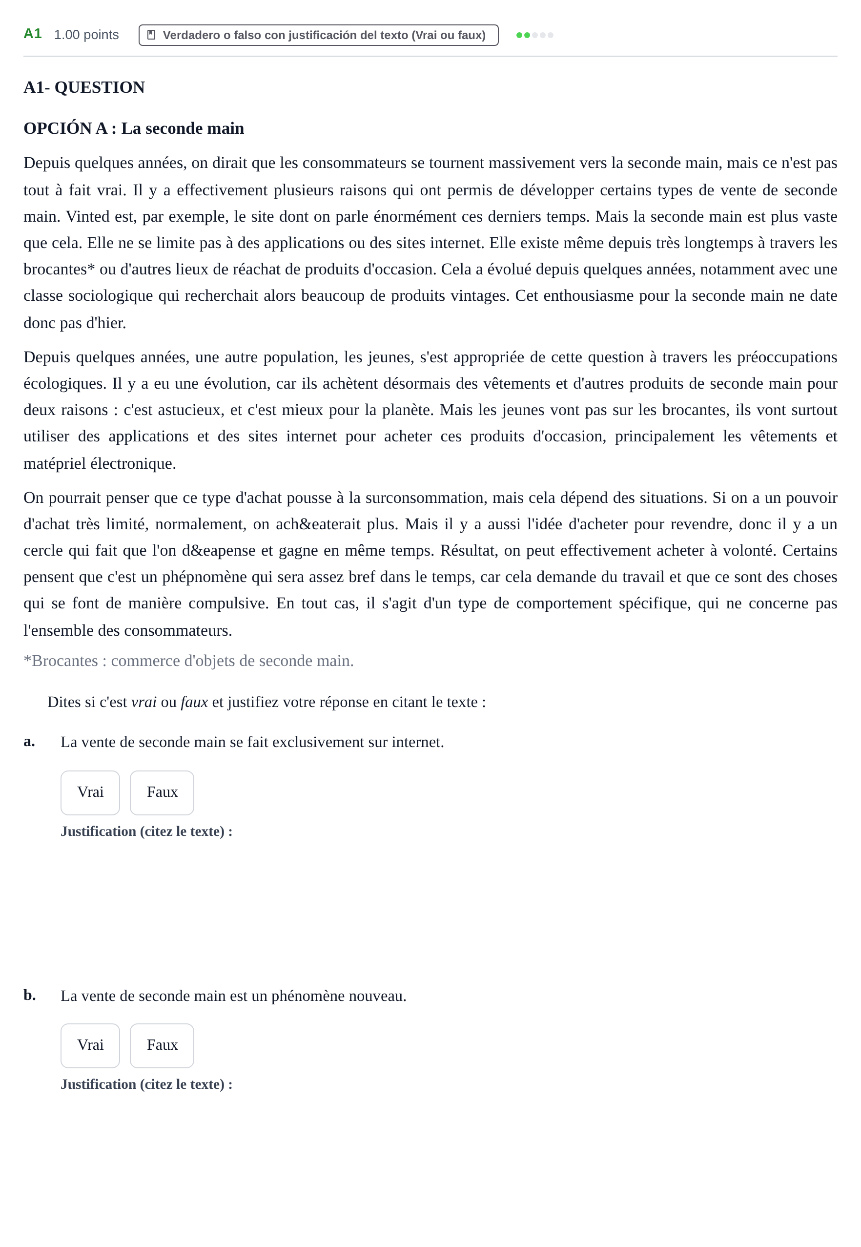 Enunciado: Ejercicio A1 · Francés PAU Castilla y León Extraordinaria 2023