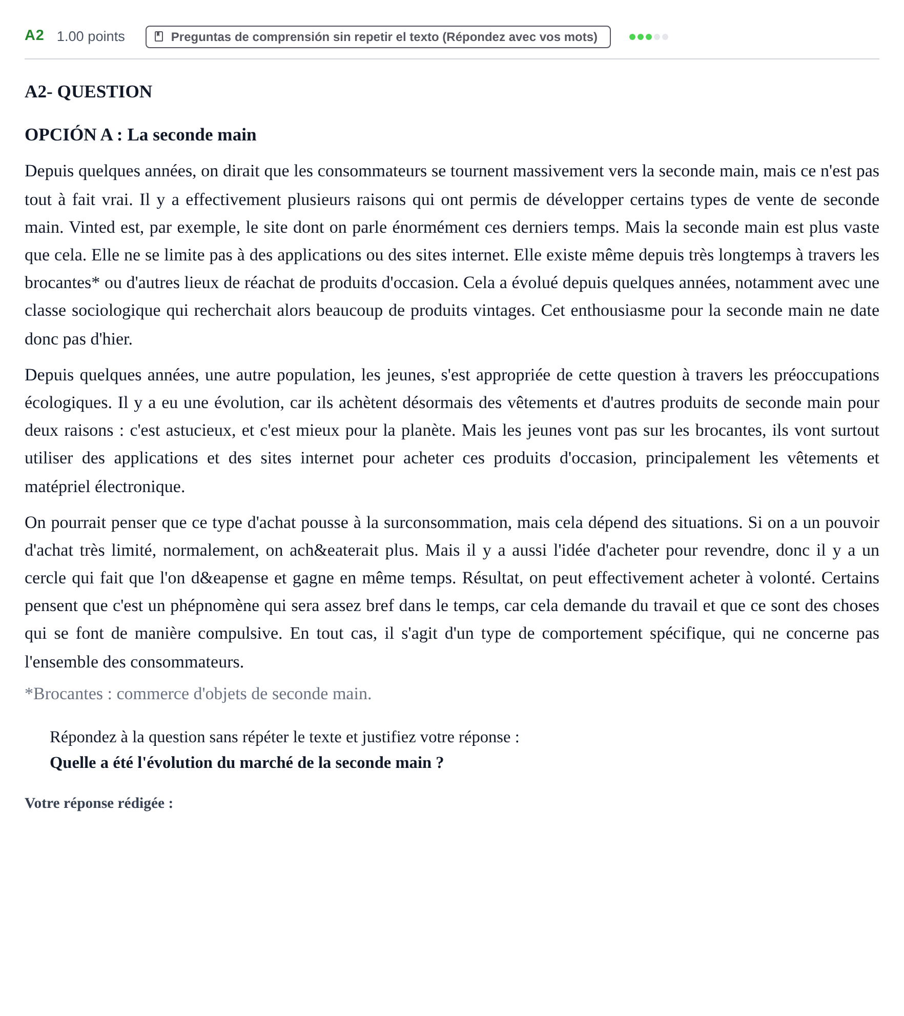 Enunciado: Ejercicio A2 · Francés PAU Castilla y León Extraordinaria 2023