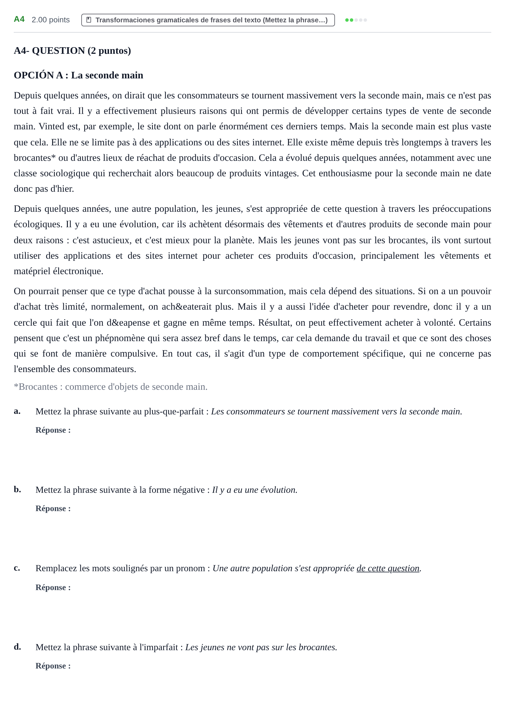 Enunciado: Ejercicio A4 · Francés PAU Castilla y León Extraordinaria 2023