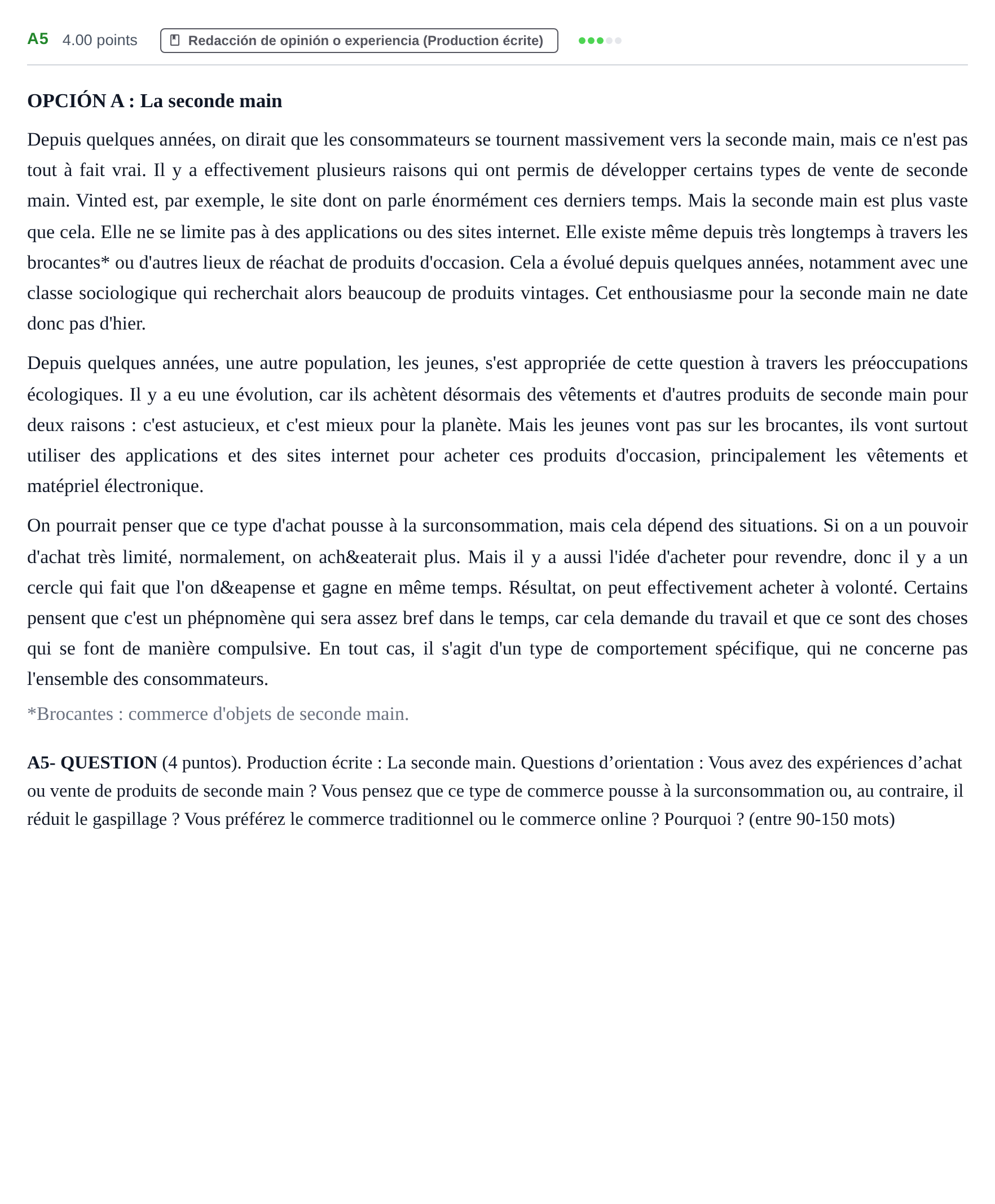 Enunciado: Ejercicio A5 · Francés PAU Castilla y León Extraordinaria 2023