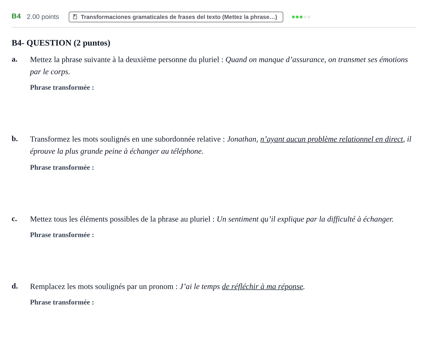 Enunciado: Ejercicio B4 · Francés PAU Castilla y León Extraordinaria 2023