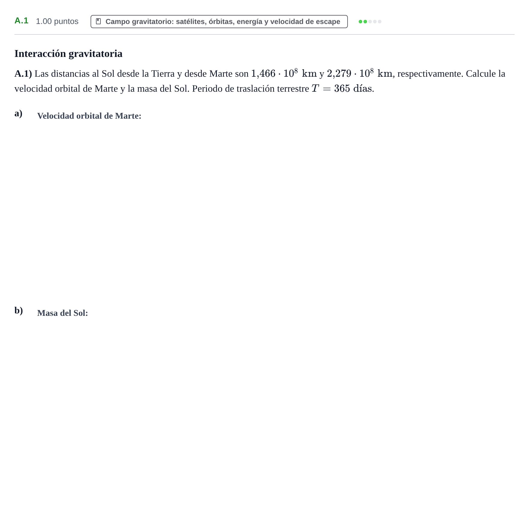 Enunciado: Ejercicio A.1 · Física PAU Castilla y León Ordinaria 2023