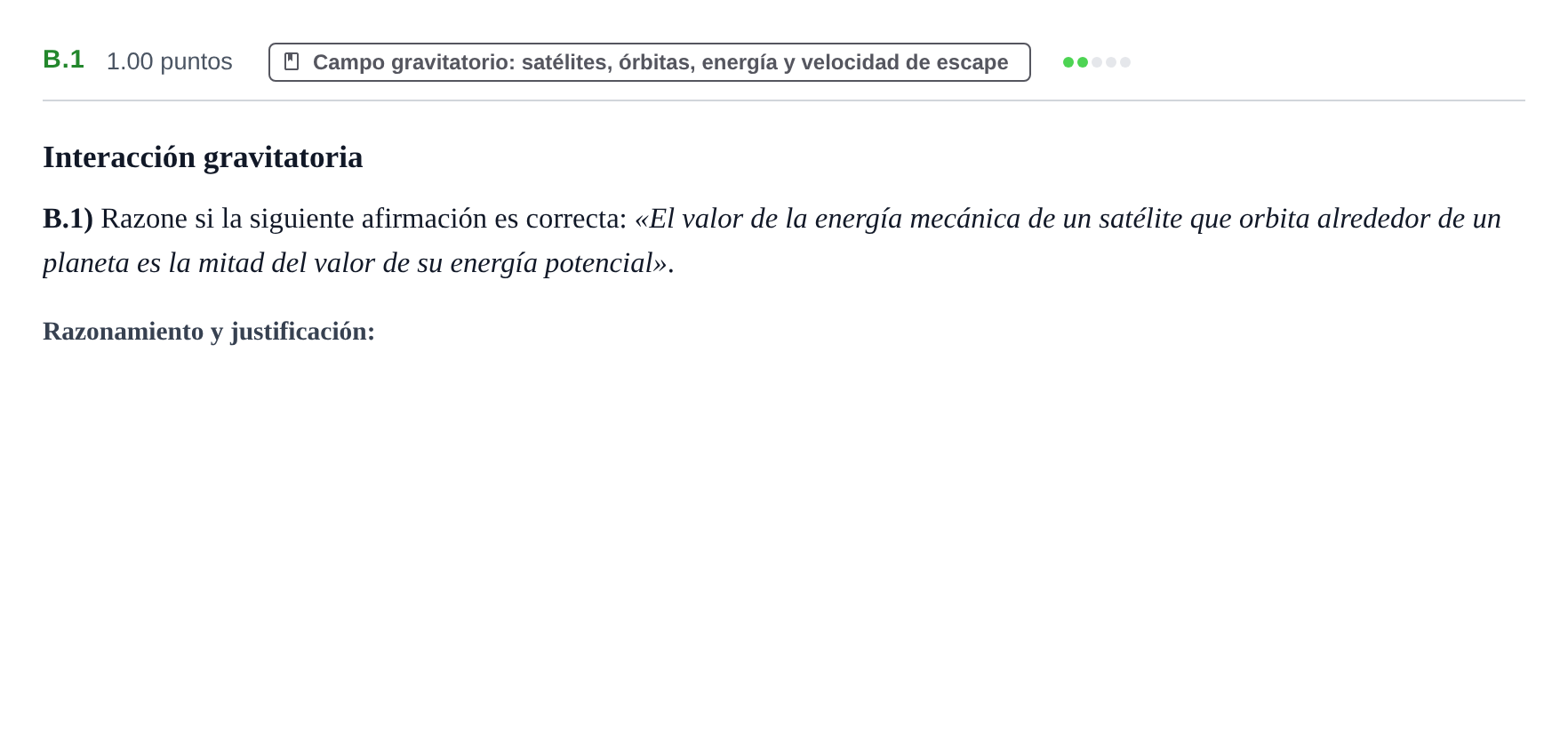 Enunciado: Ejercicio B.1 · Física PAU Castilla y León Ordinaria 2023