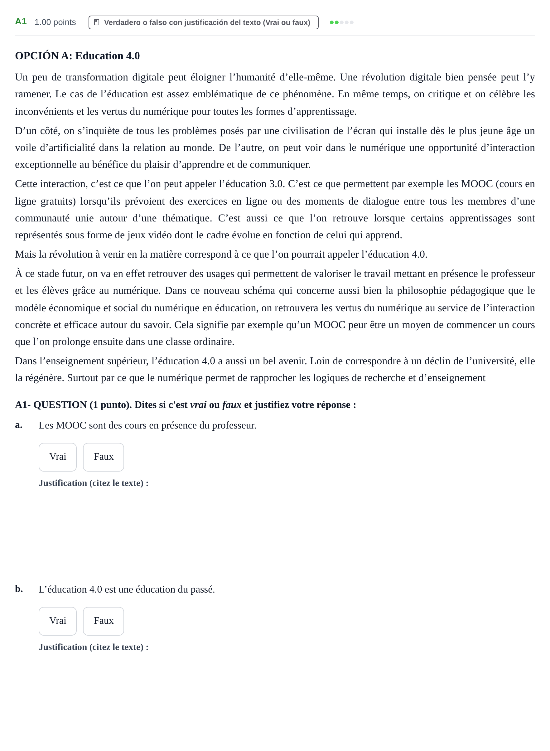 Enunciado: Ejercicio A1 · Francés PAU Castilla y León Ordinaria 2023