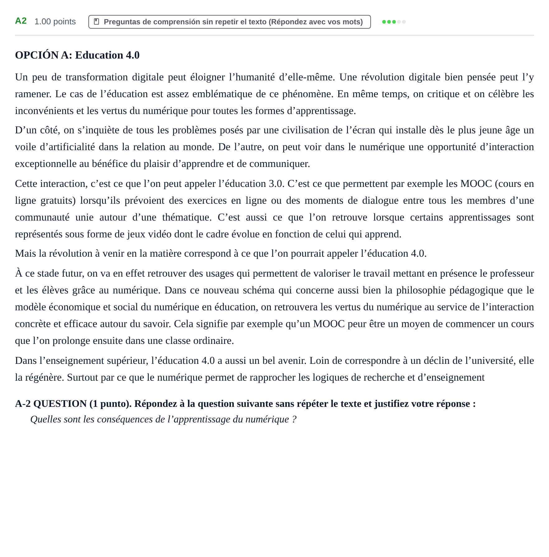 Enunciado: Ejercicio A2 · Francés PAU Castilla y León Ordinaria 2023
