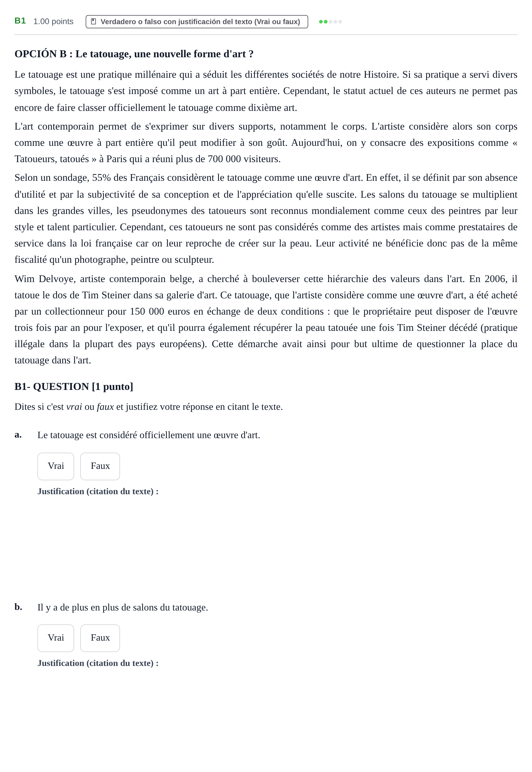 Enunciado: Ejercicio B1 · Francés PAU Castilla y León Ordinaria (Fase Mejora de Nota) 2023