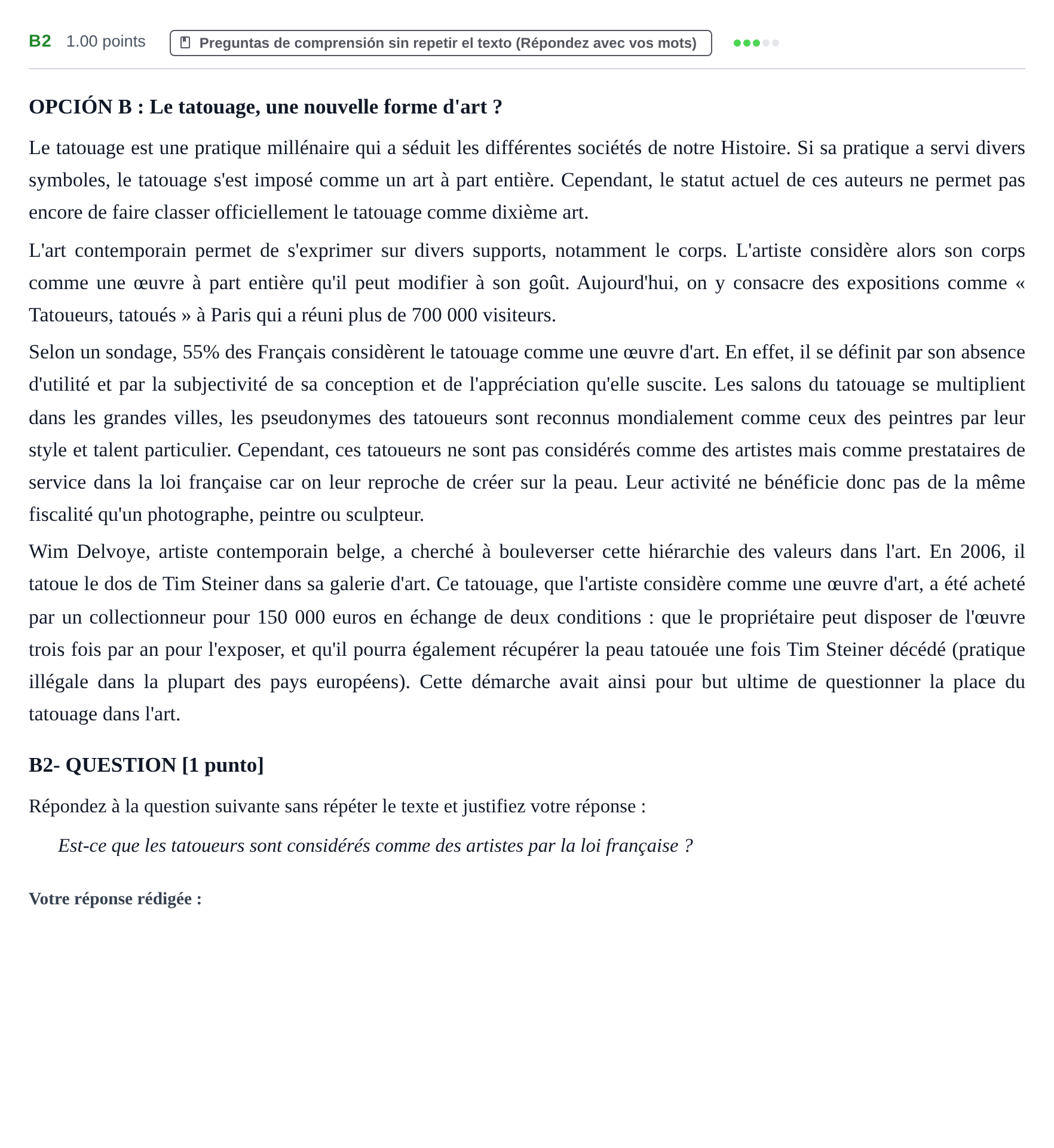 Enunciado: Ejercicio B2 · Francés PAU Castilla y León Ordinaria (Fase Mejora de Nota) 2023