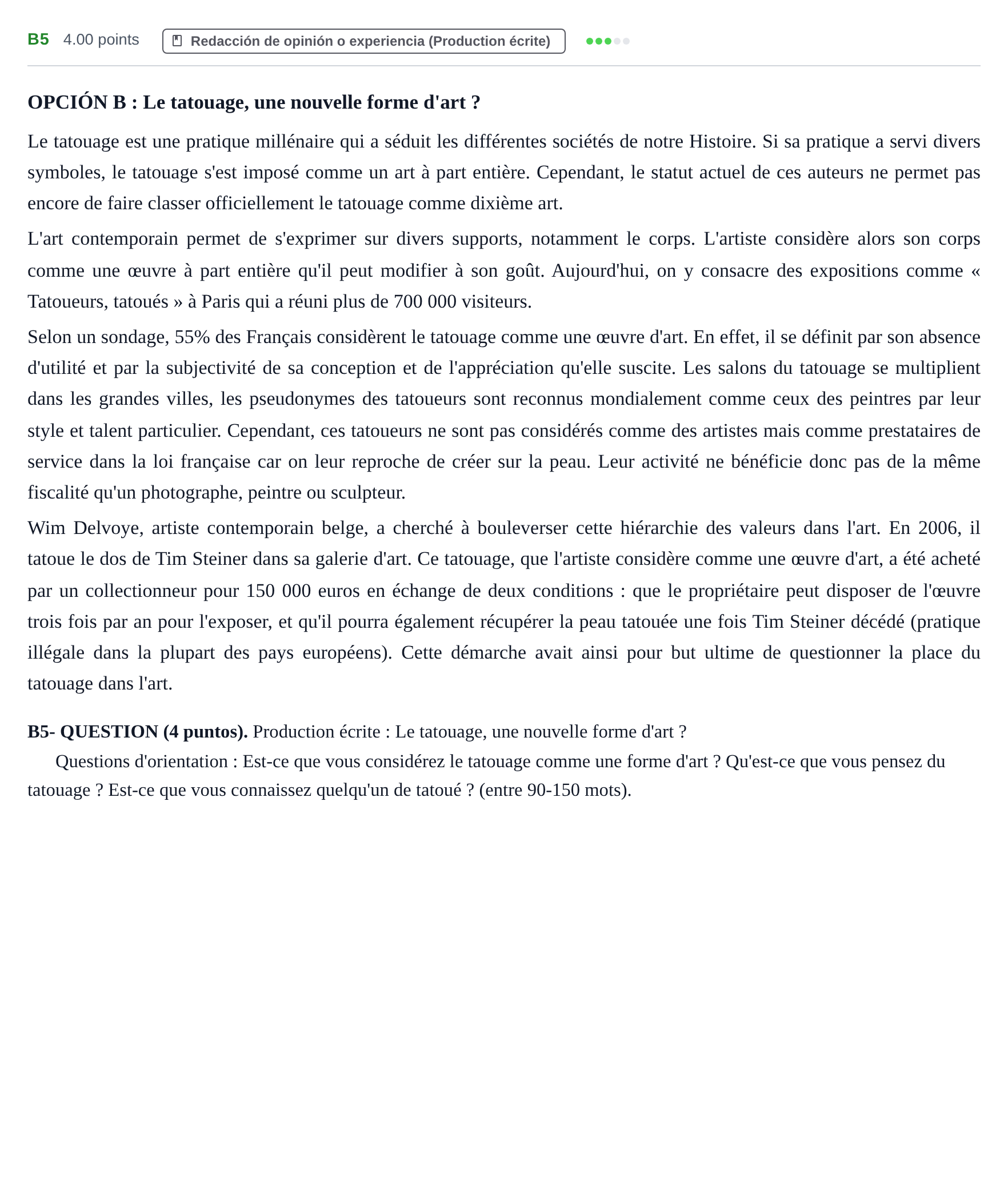 Enunciado: Ejercicio B5 · Francés PAU Castilla y León Ordinaria (Fase Mejora de Nota) 2023