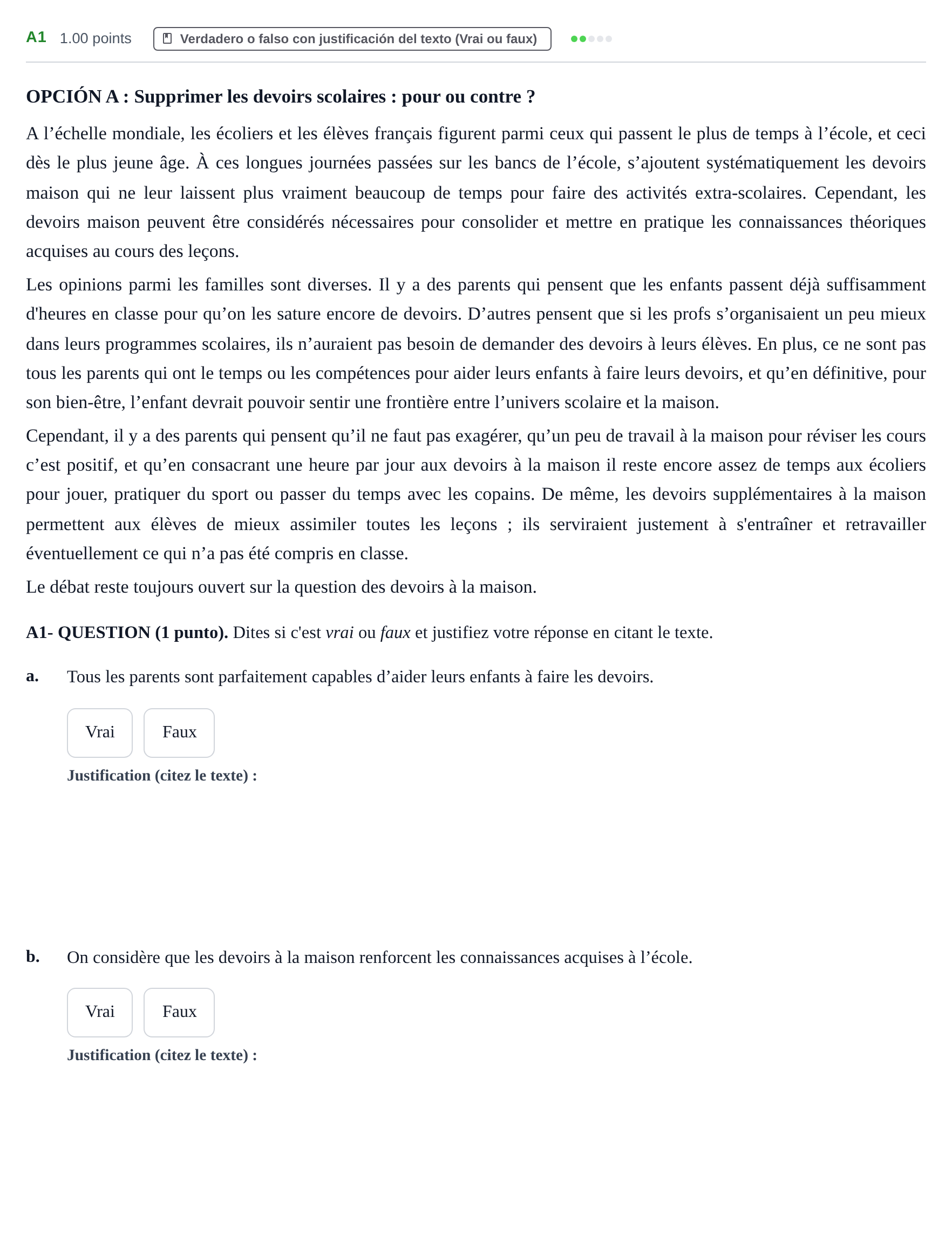 Enunciado: Ejercicio A1 · Francés PAU Castilla y León Extraordinaria (Fase Mejora de Nota) 2023