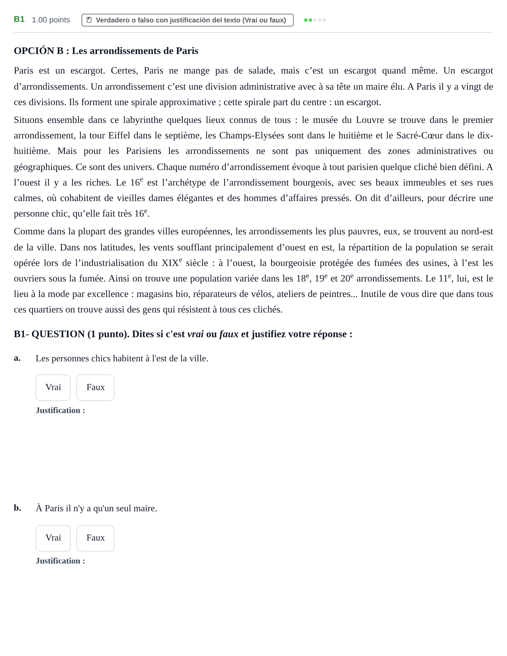 Enunciado: Ejercicio B1 · Francés PAU Castilla y León Extraordinaria (Fase Mejora de Nota) 2023