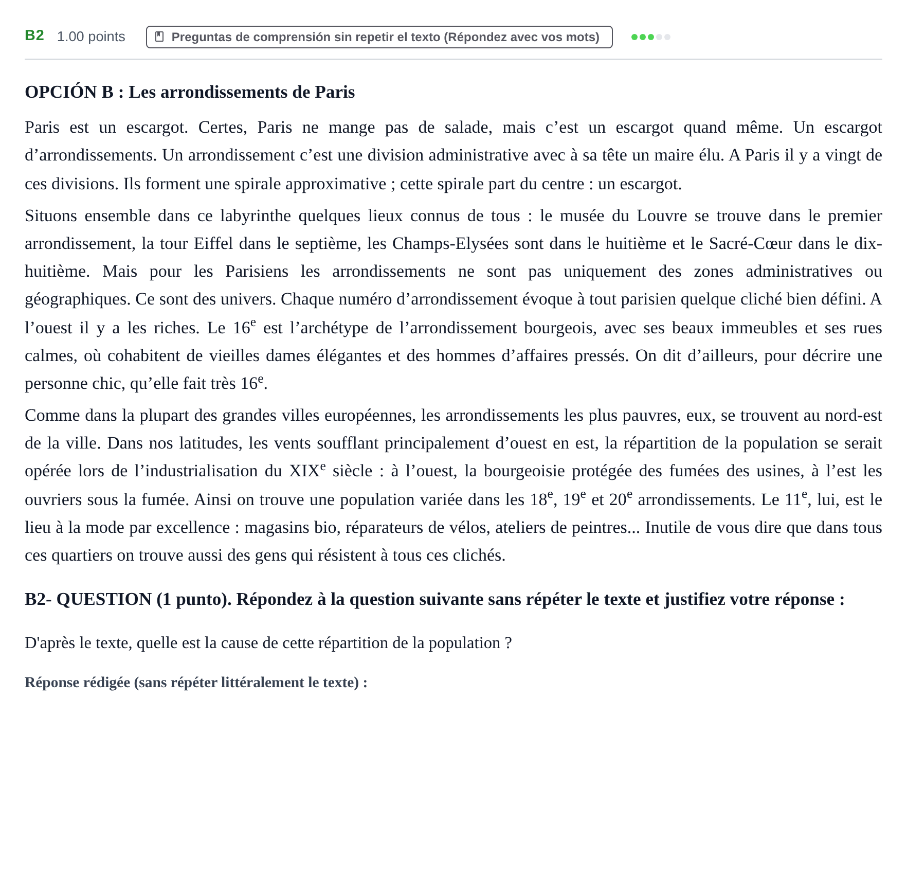 Enunciado: Ejercicio B2 · Francés PAU Castilla y León Extraordinaria (Fase Mejora de Nota) 2023
