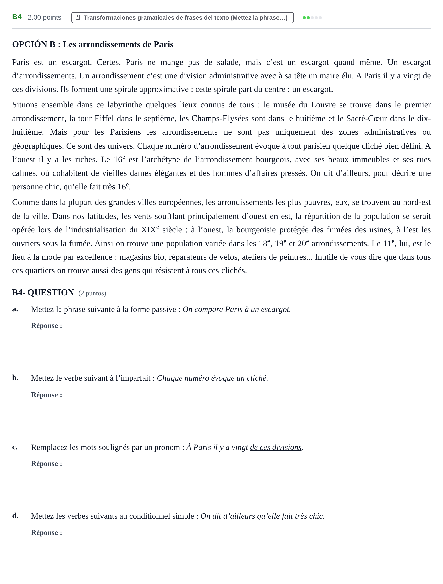 Enunciado: Ejercicio B4 · Francés PAU Castilla y León Extraordinaria (Fase Mejora de Nota) 2023
